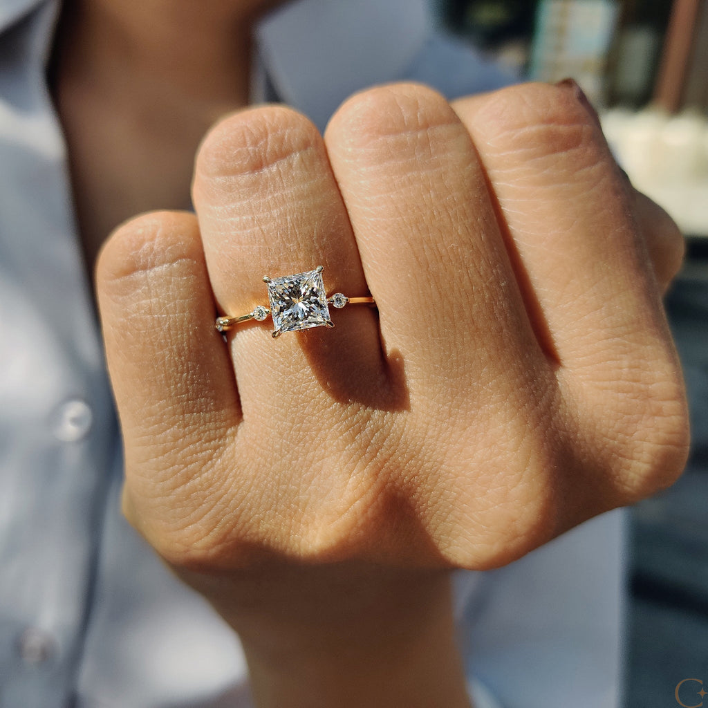 Princess Cut Diamond Ring In Distance Pave Setting