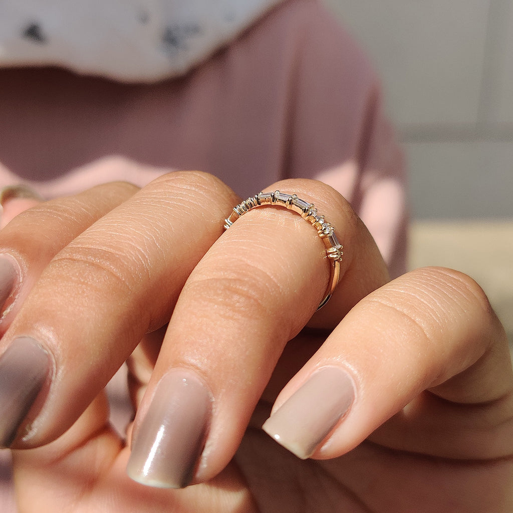 Yellow Gold Baguette And Round Diamond Band