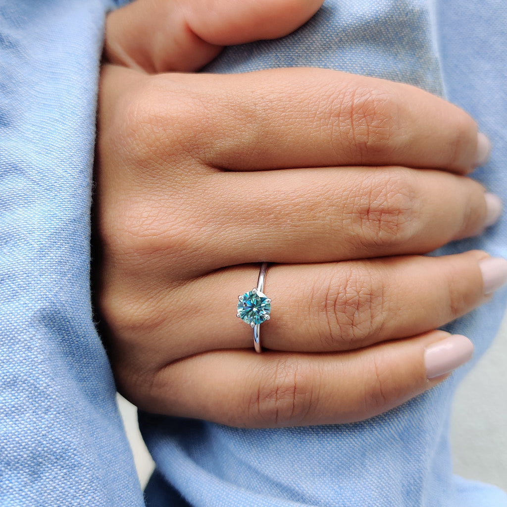 Green Stone Round Solitaire Engagement Ring