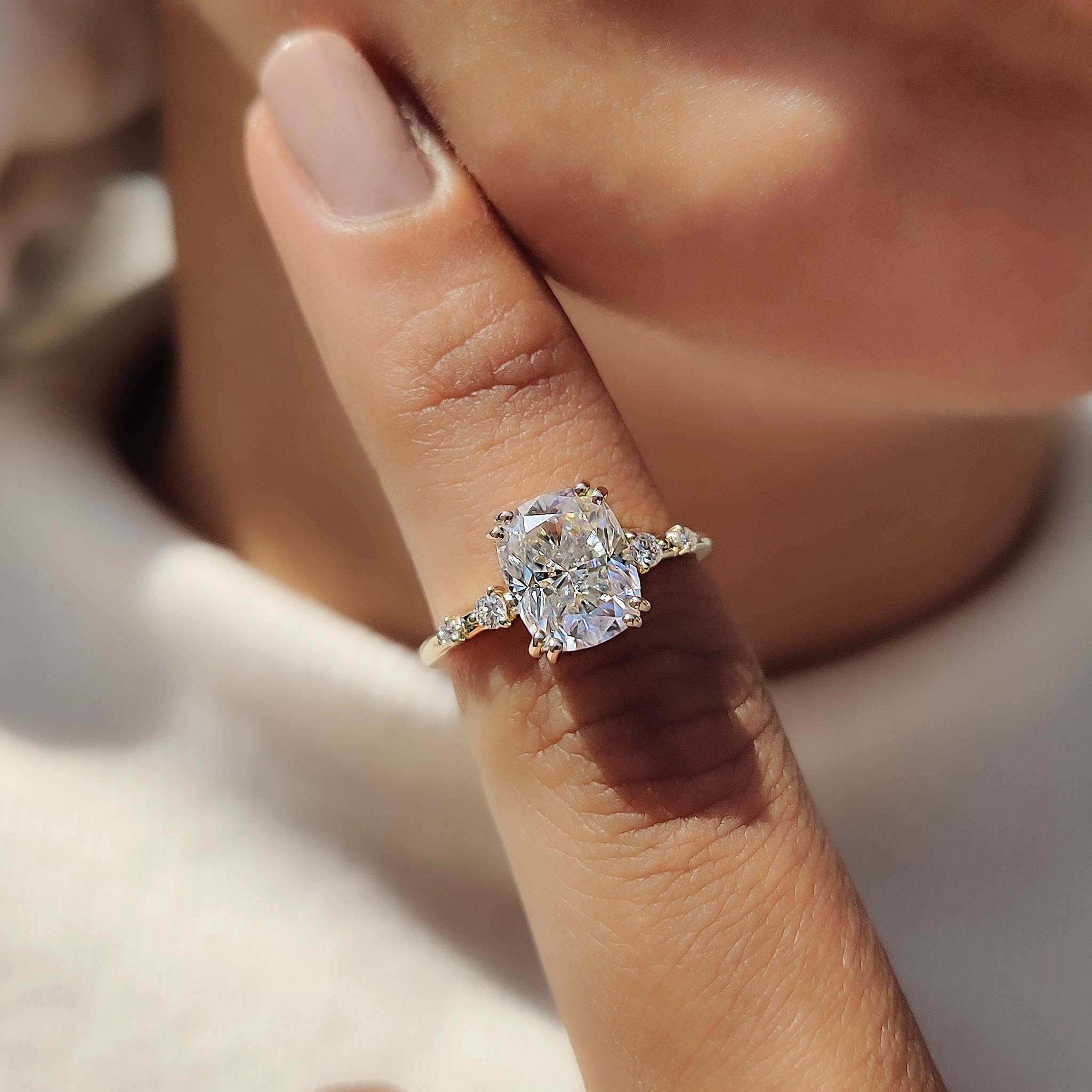 Elongated Cushion Cut Engagement Ring in Double Prong Setting