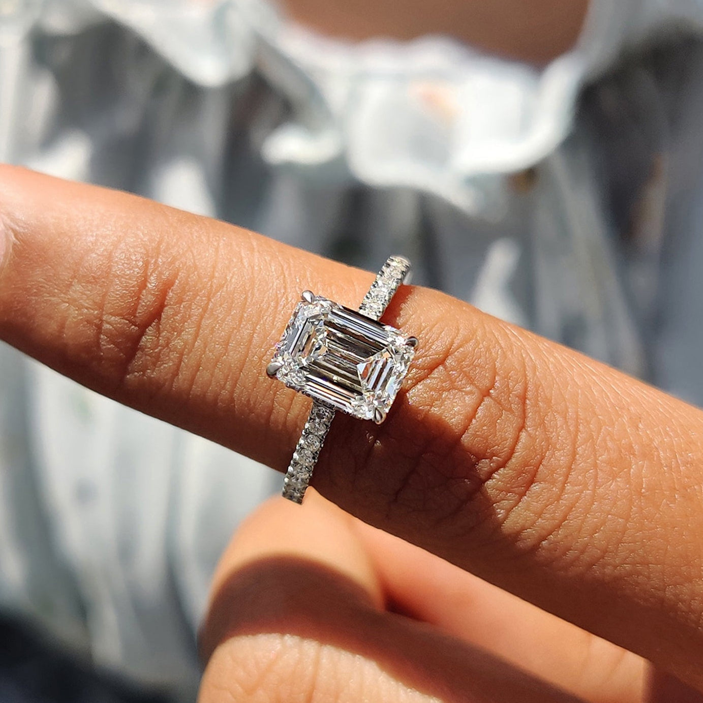 Gold Emerald Cut Engagement Ring in Pave Setting Beauty Secondary image