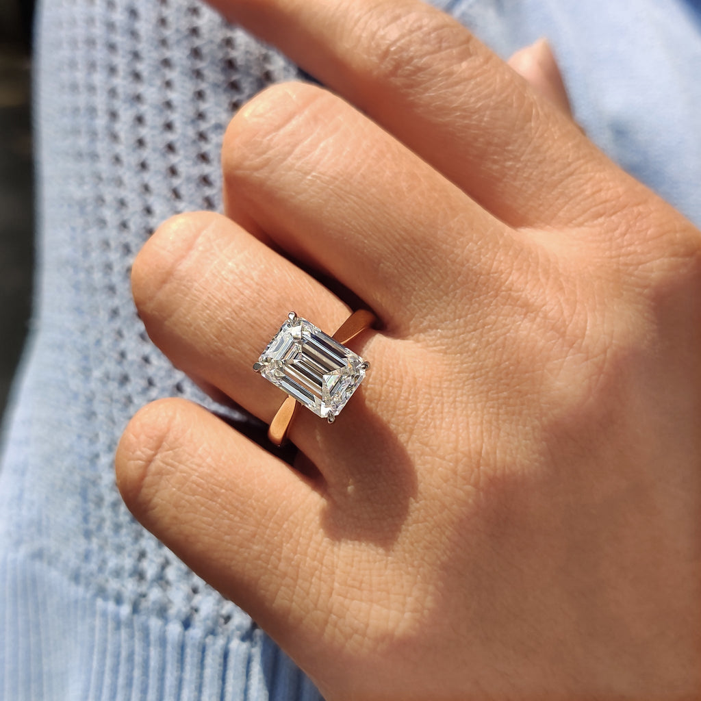 Cathedral Emerald Cut Ring With Tapered Shank Band