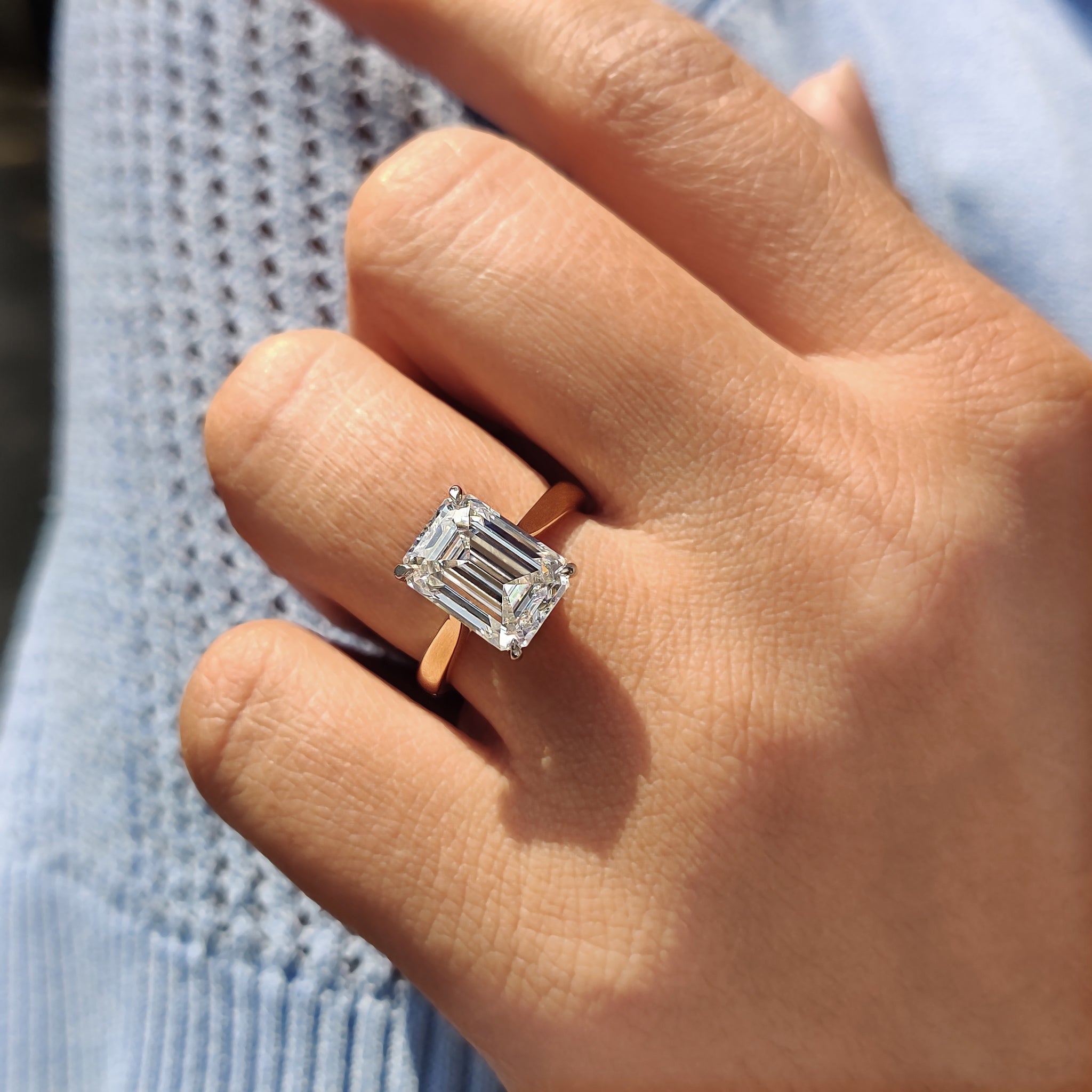 Cathedral Emerald Cut Ring With Tapered Shank Band