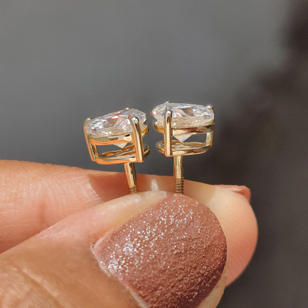 Heart Cut Moissanite Earrings Featuring Screw Back