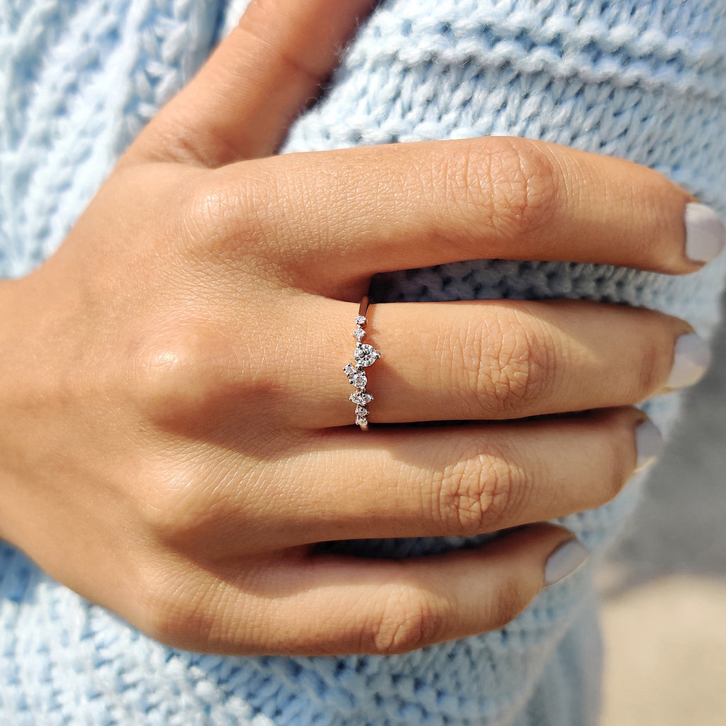 White Gold Round Diamond Cluster Wedding Band