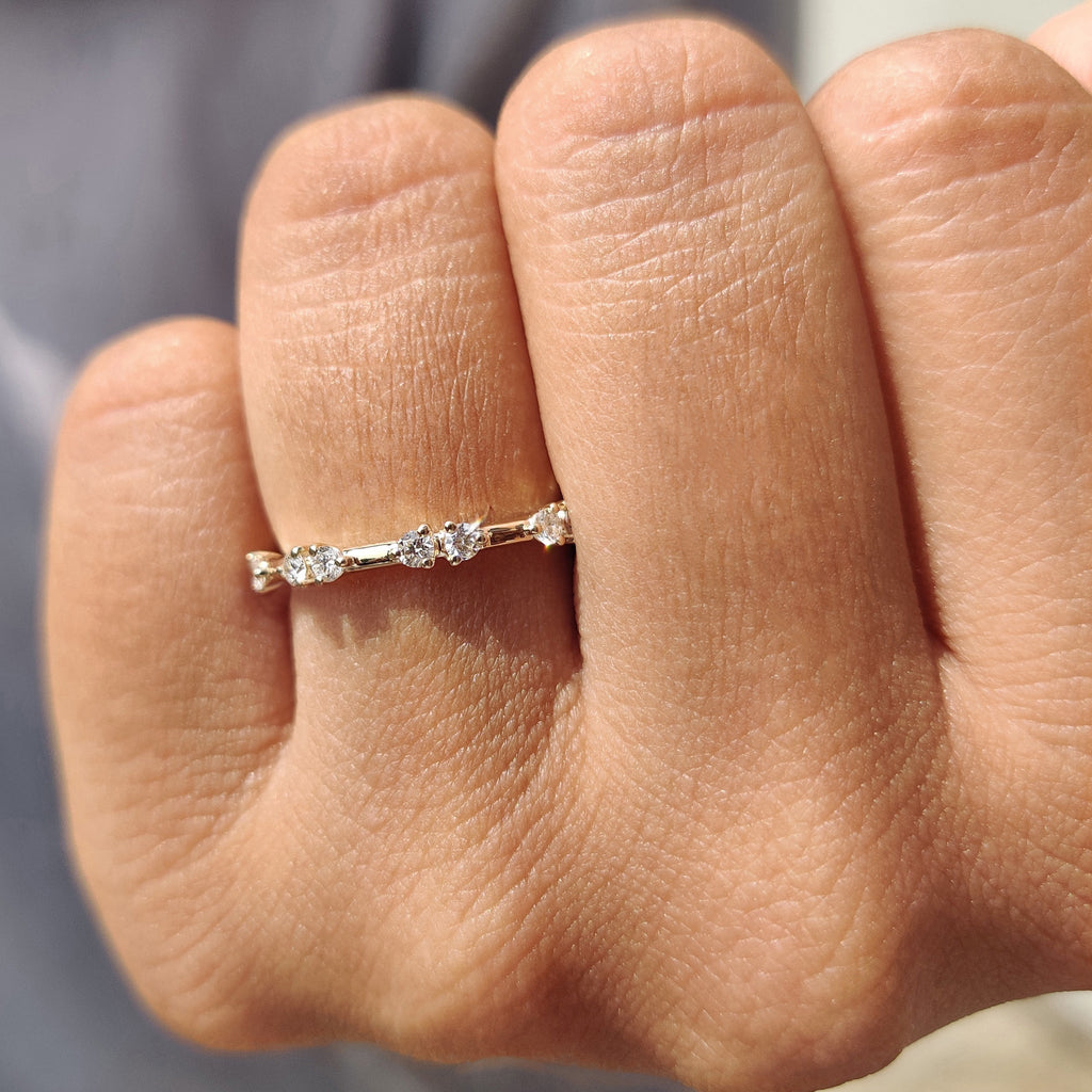 Round Cut Distance Pave Yellow Gold Diamond Band