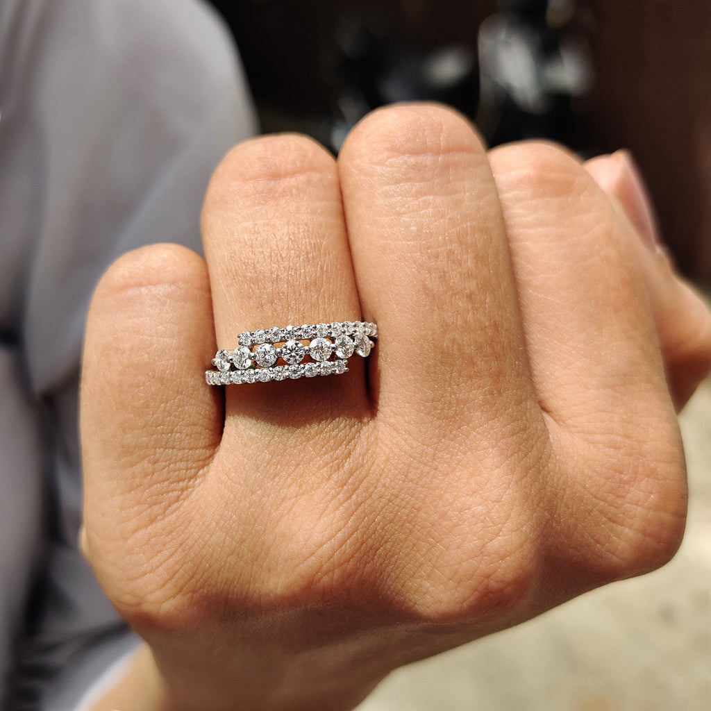 3 Row Pave Diamond Band With Bypass Setting