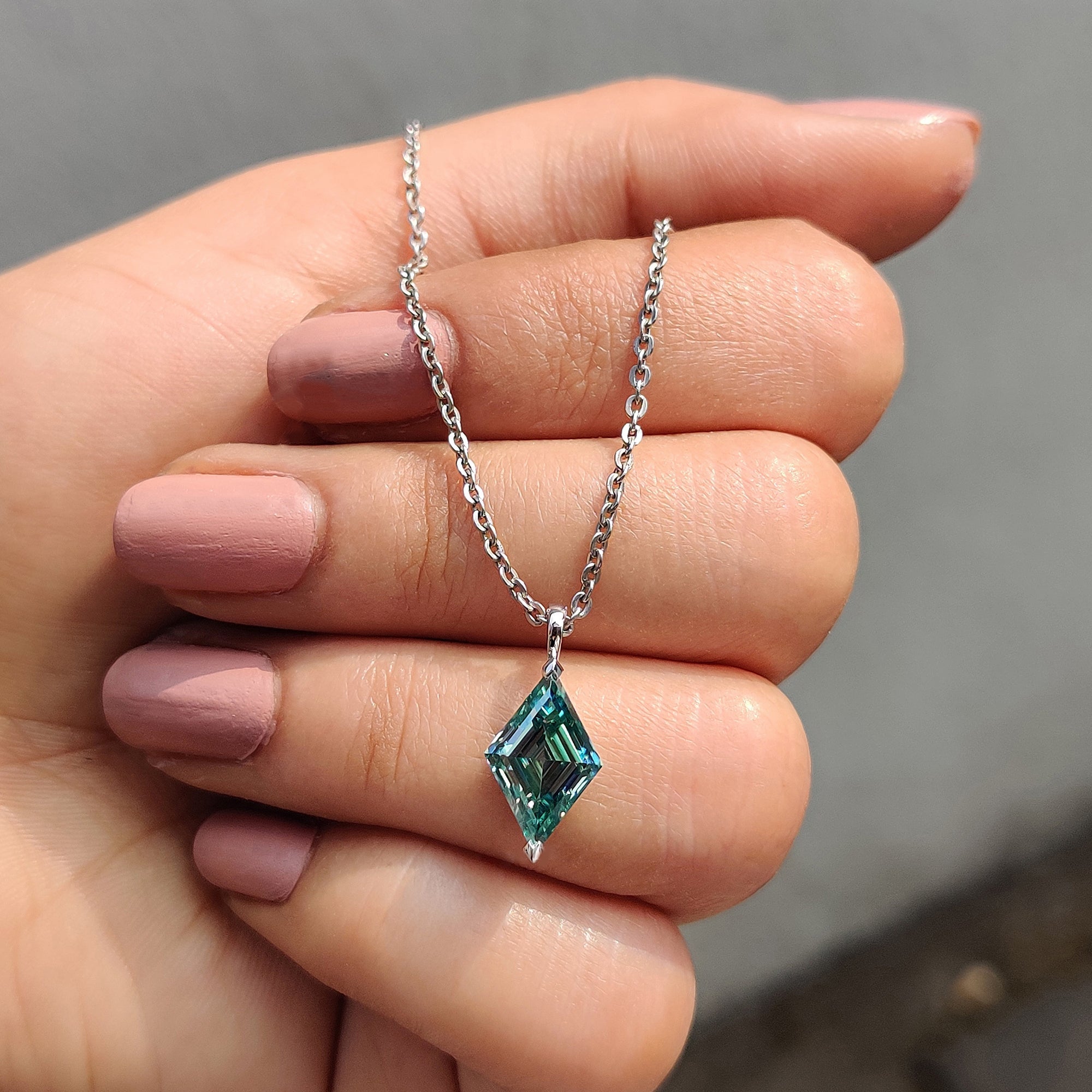 Cyan Blue Lozenge Cut Moissanite Pendant Main image