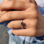 Royal Dark Blue Princess Cut Moissanite Ring