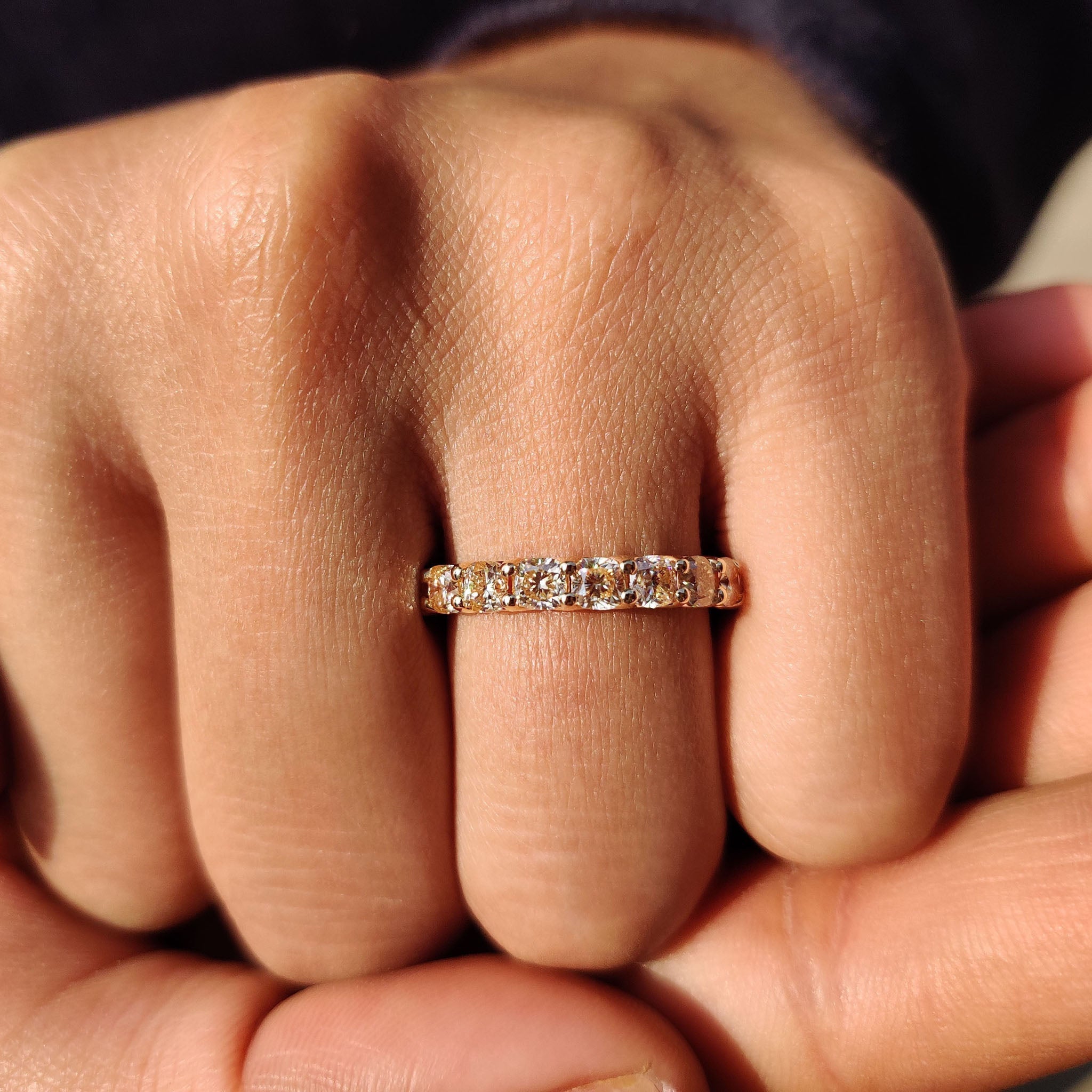 Light Yellow Cushion Cut Trellis Eternity Band Secondary image