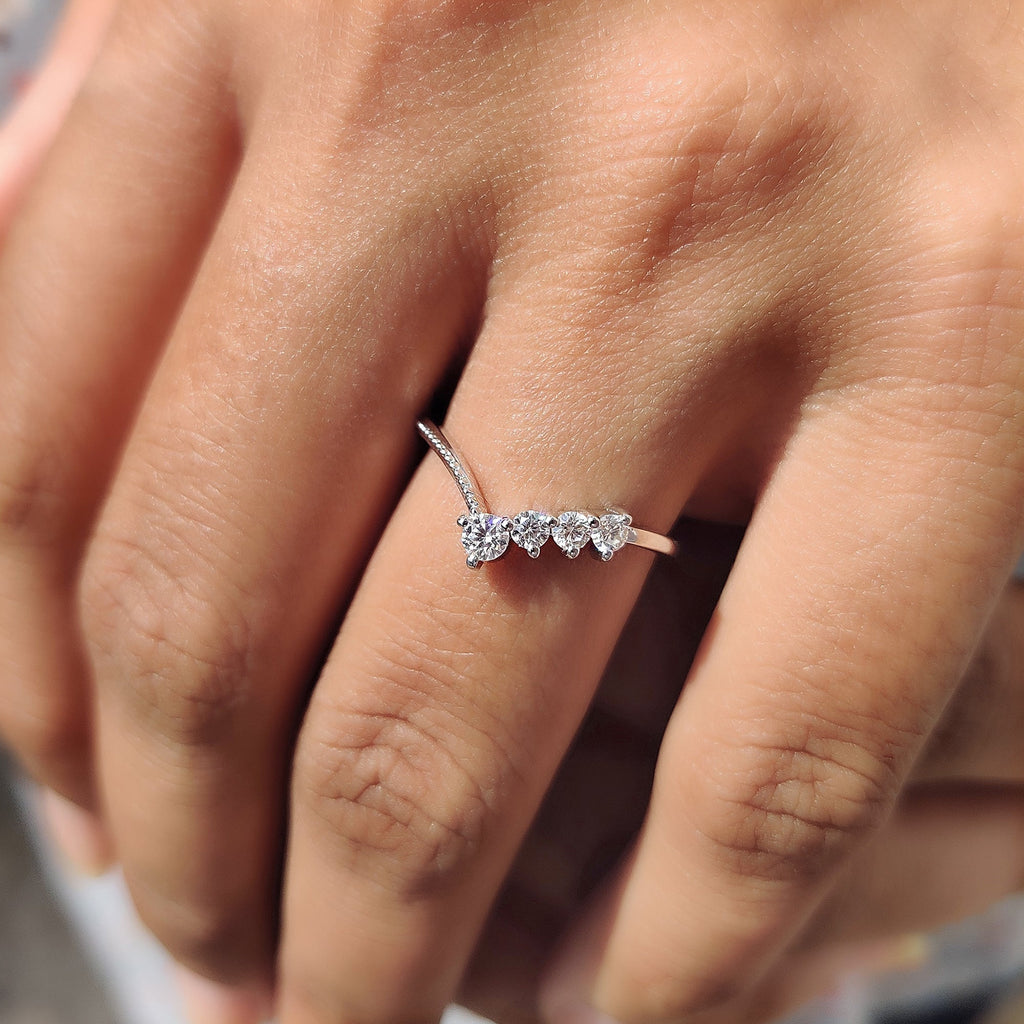 Round Cut Chevron Wedding Band With Milgrain Detail