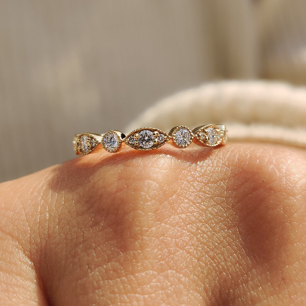 Yellow Gold Milgrain Diamond Wedding Band