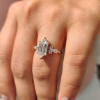 Elongated Hexagon Engagement Ring In Cluster Style