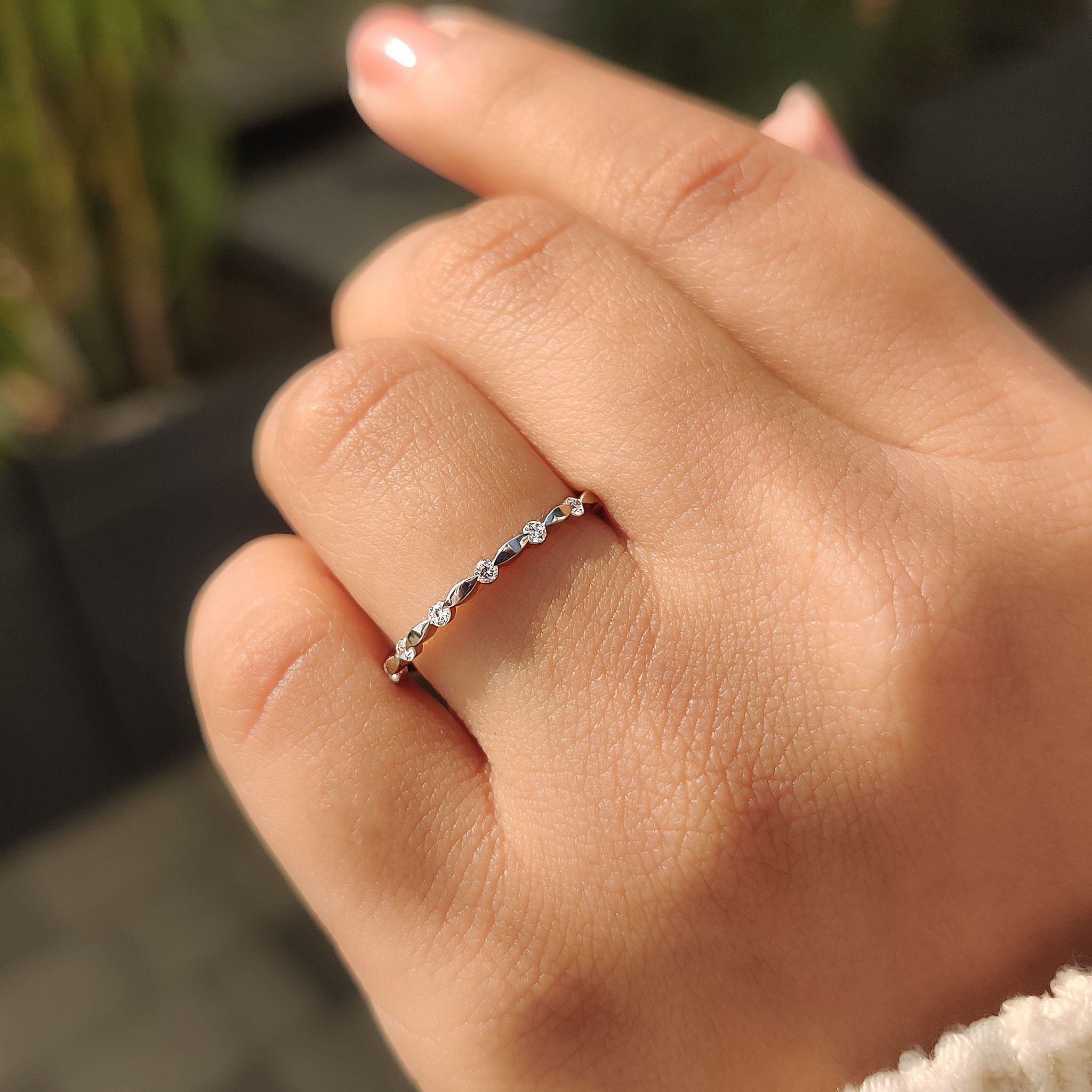 Stackable Round Cut White Gold Diamond Wedding Band