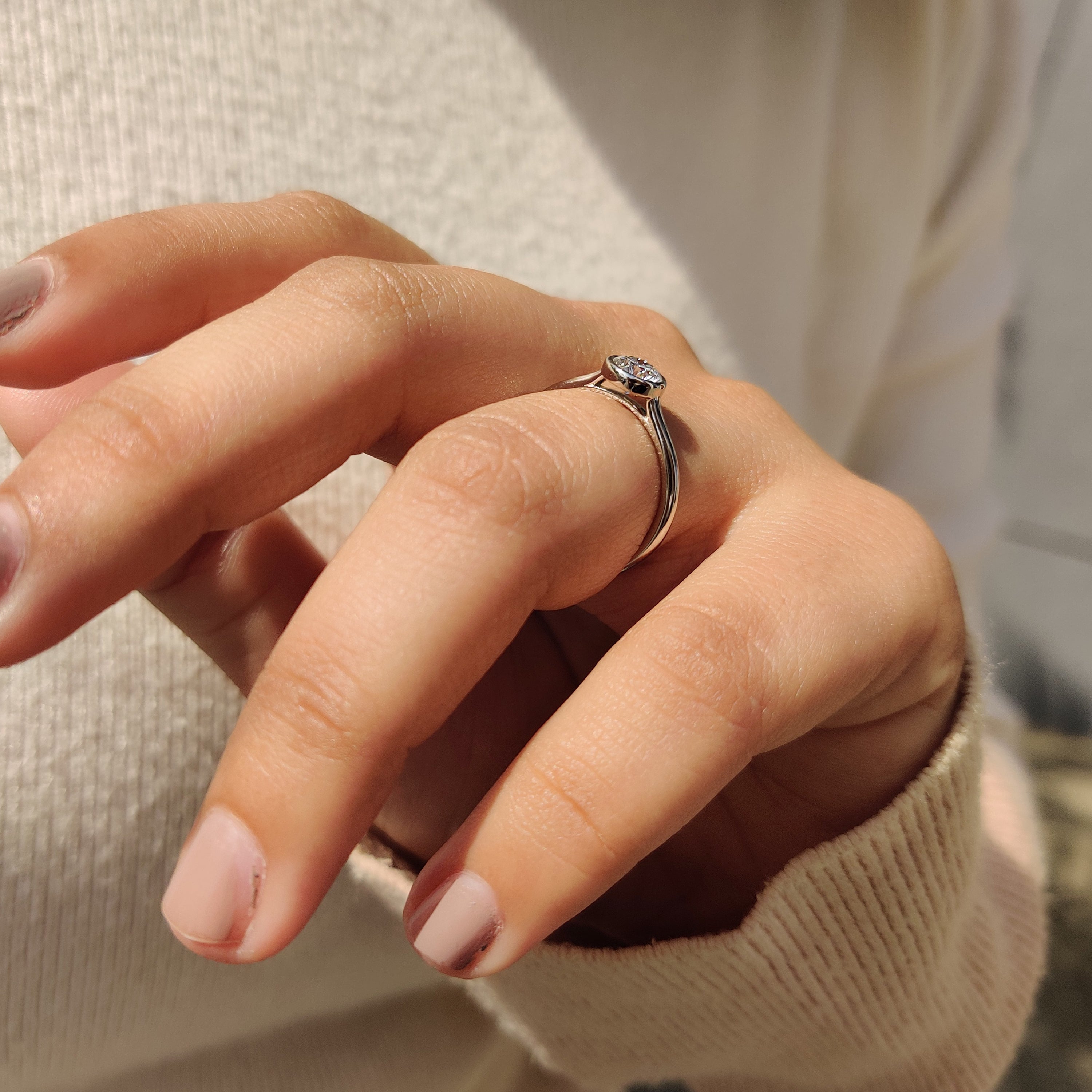 White Gold Round Diamond Bezel Setting Engagement Ring