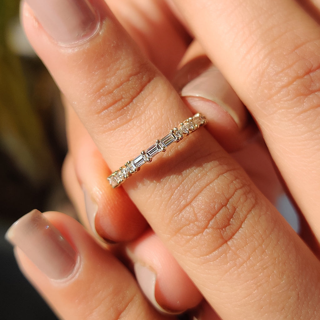 Yellow Gold Baguette And Round Diamond Band