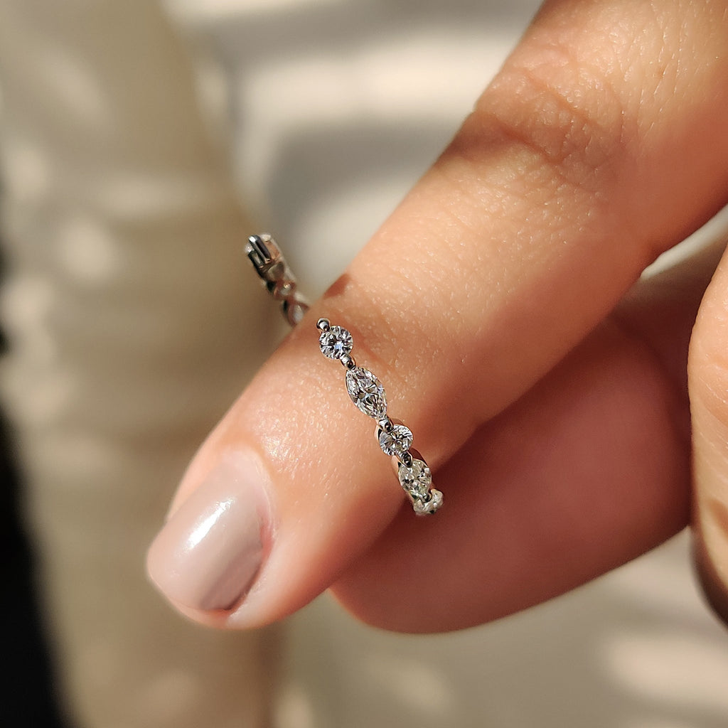 White Gold Womens Wedding Band With Marquise Diamond