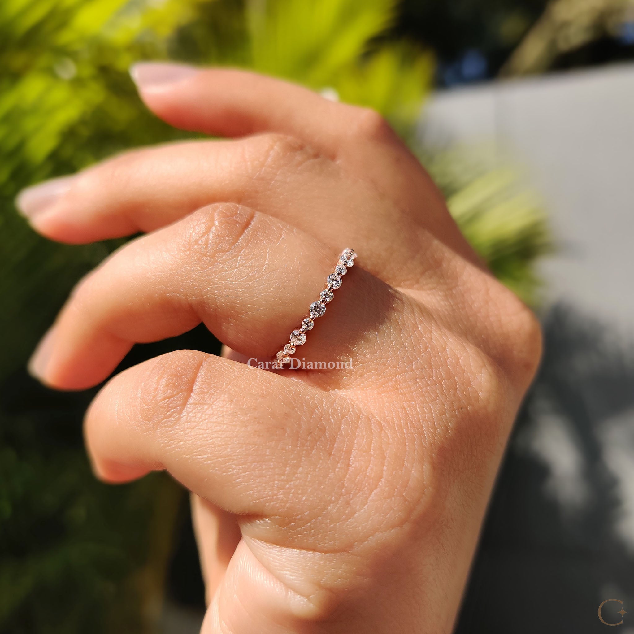 Rose Gold Wedding Band With Round Cut Diamond