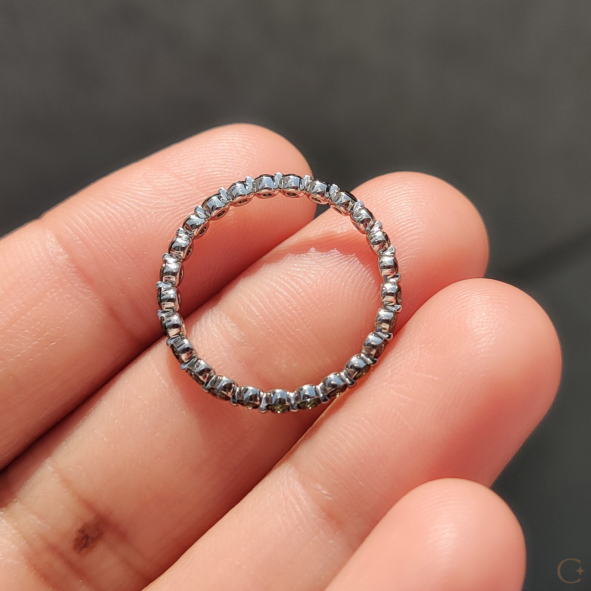 Dark Green Round Cut Full Diamond Eternity Band