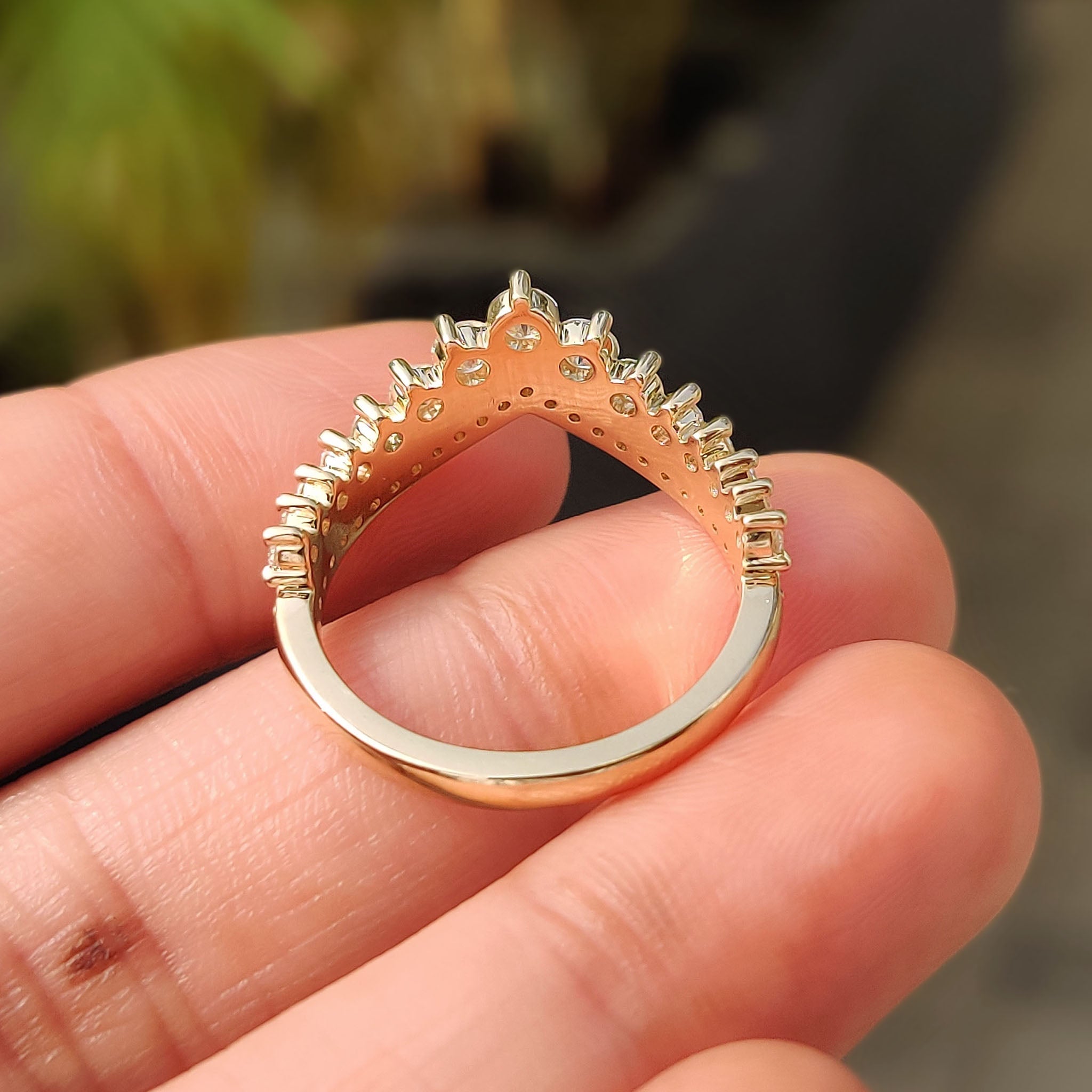 Chevron wedding band With Round Cut Pave Style