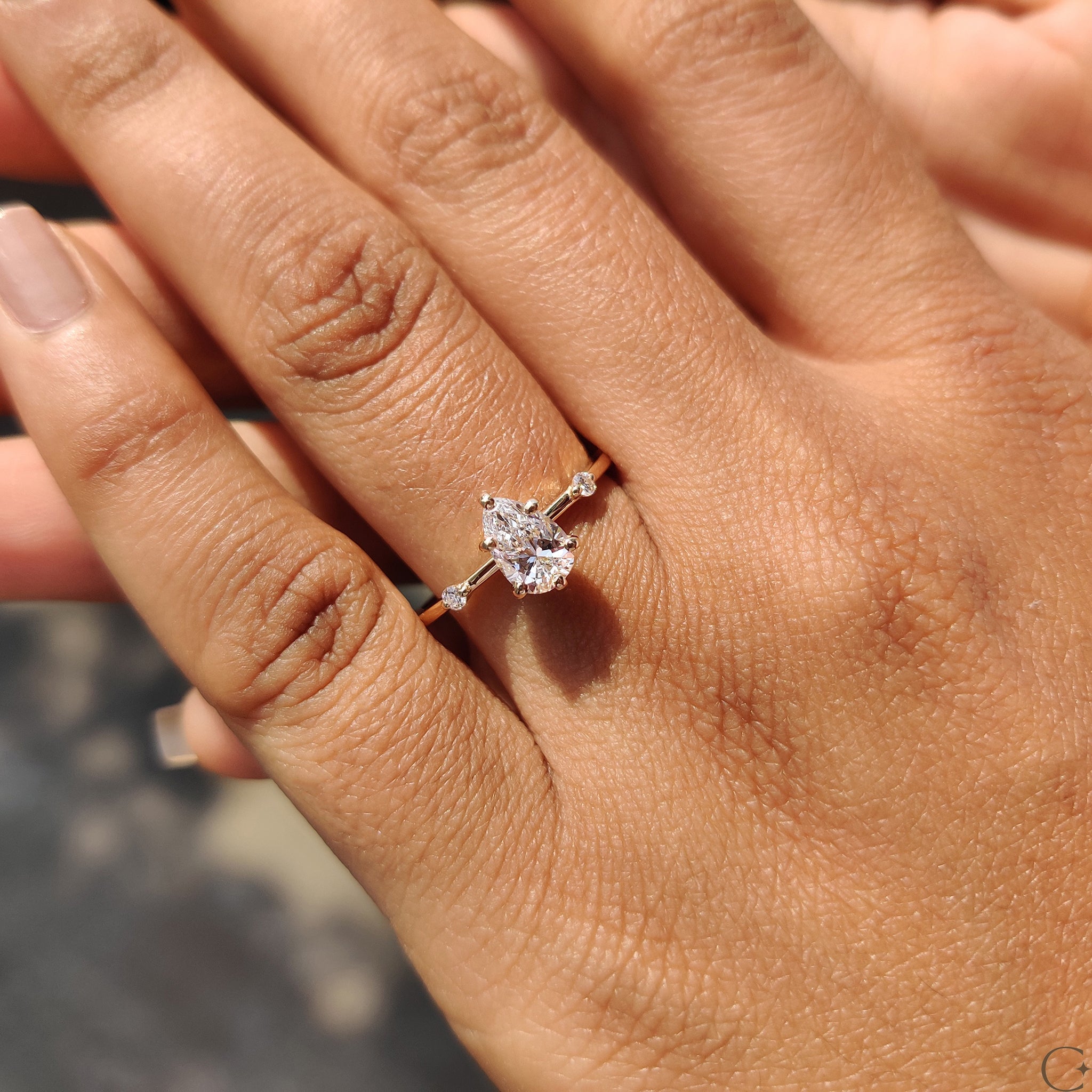 Pear Cut Diamond Ring With Distance Pave Setting
