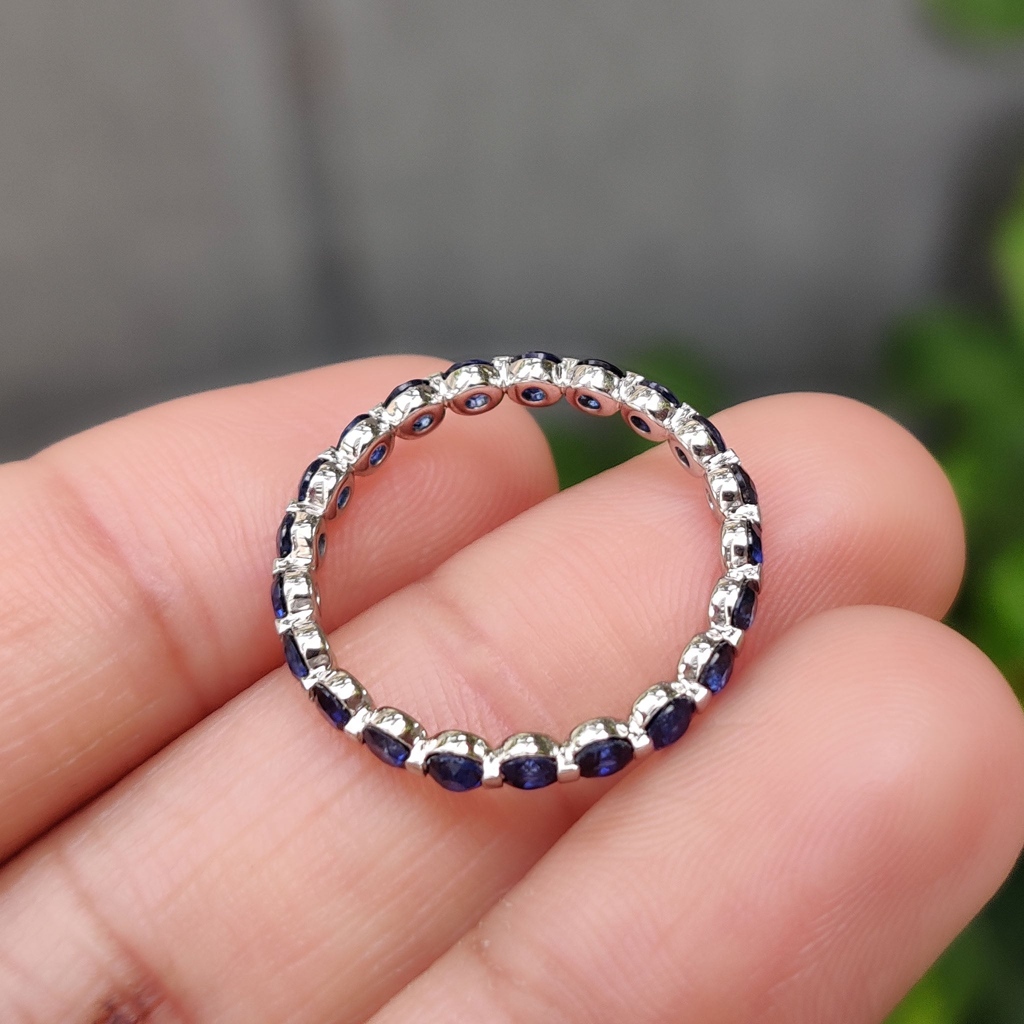 Round Cut Blue Sapphire Wedding Band