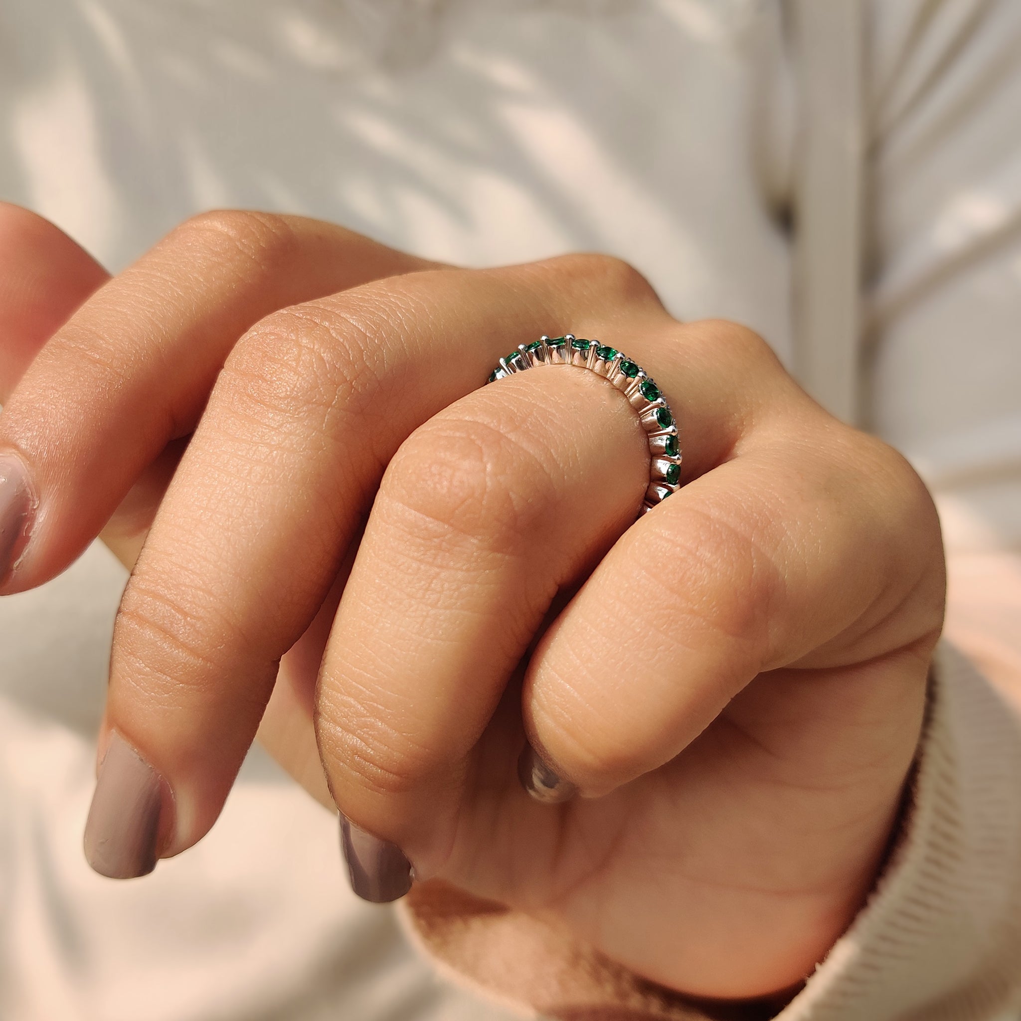 Emerald Wedding Band In Double Row Style