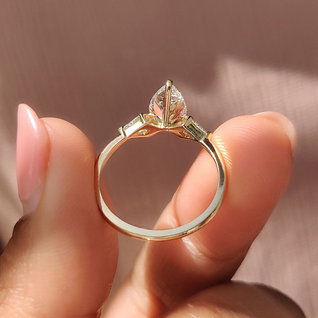 3 Stone Pear Cut Diamond Engagement Ring