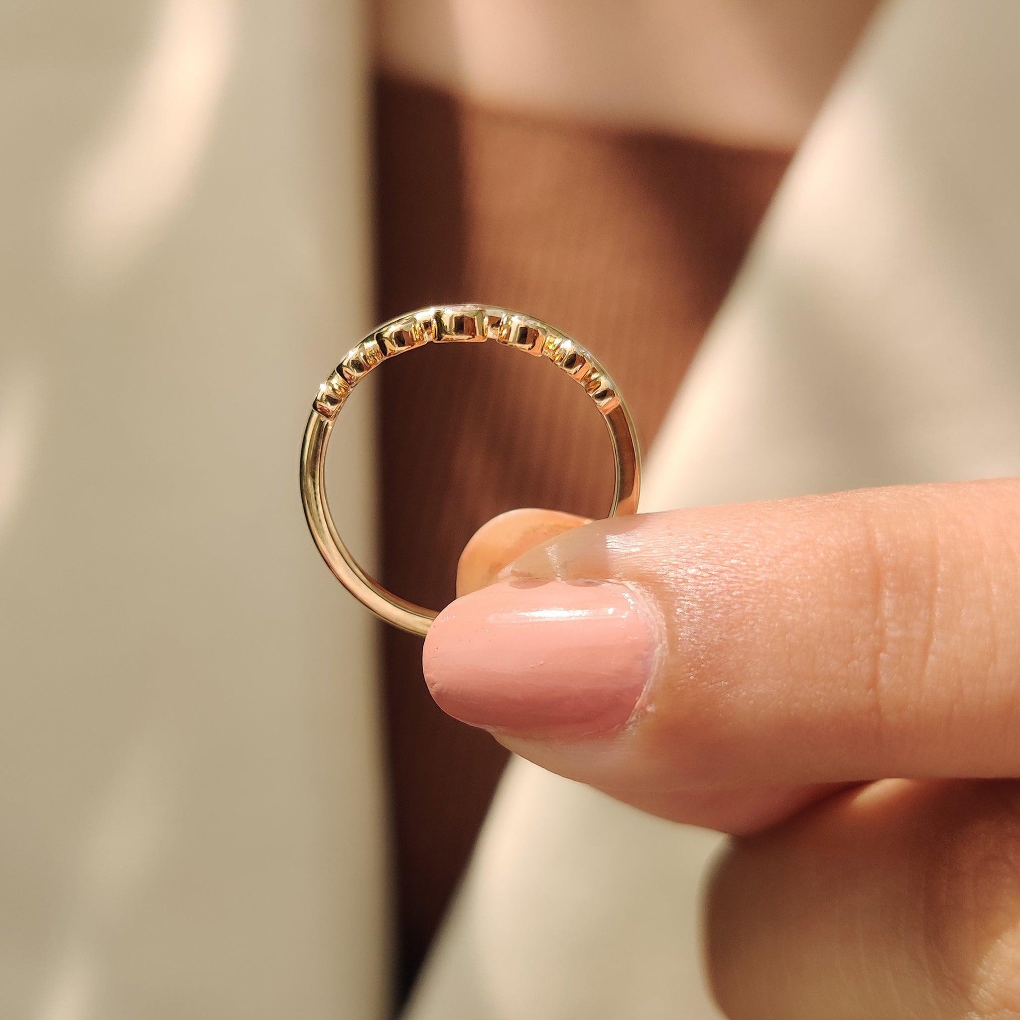 Bezel Set Curved Gold Wedding Band