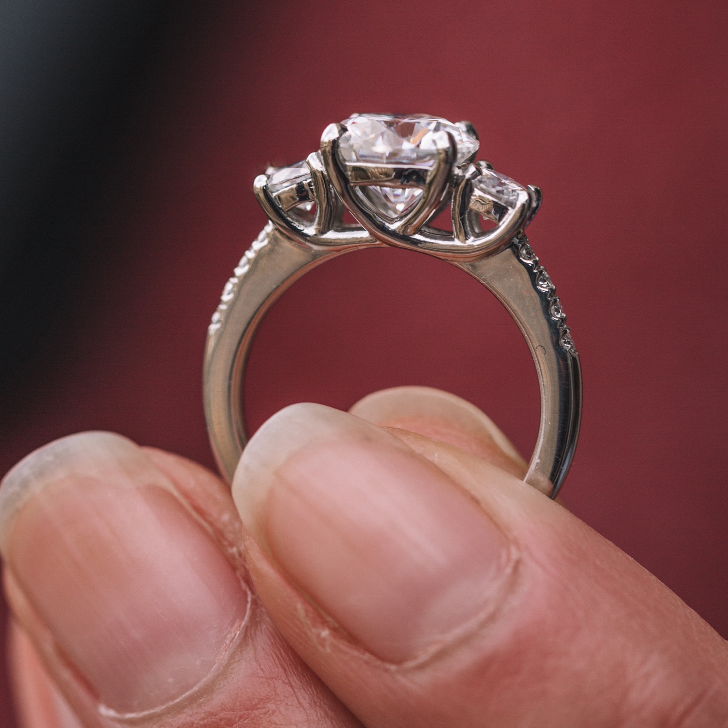 1.60 CT Round Cut Three Stone Moissanite Engagement Ring