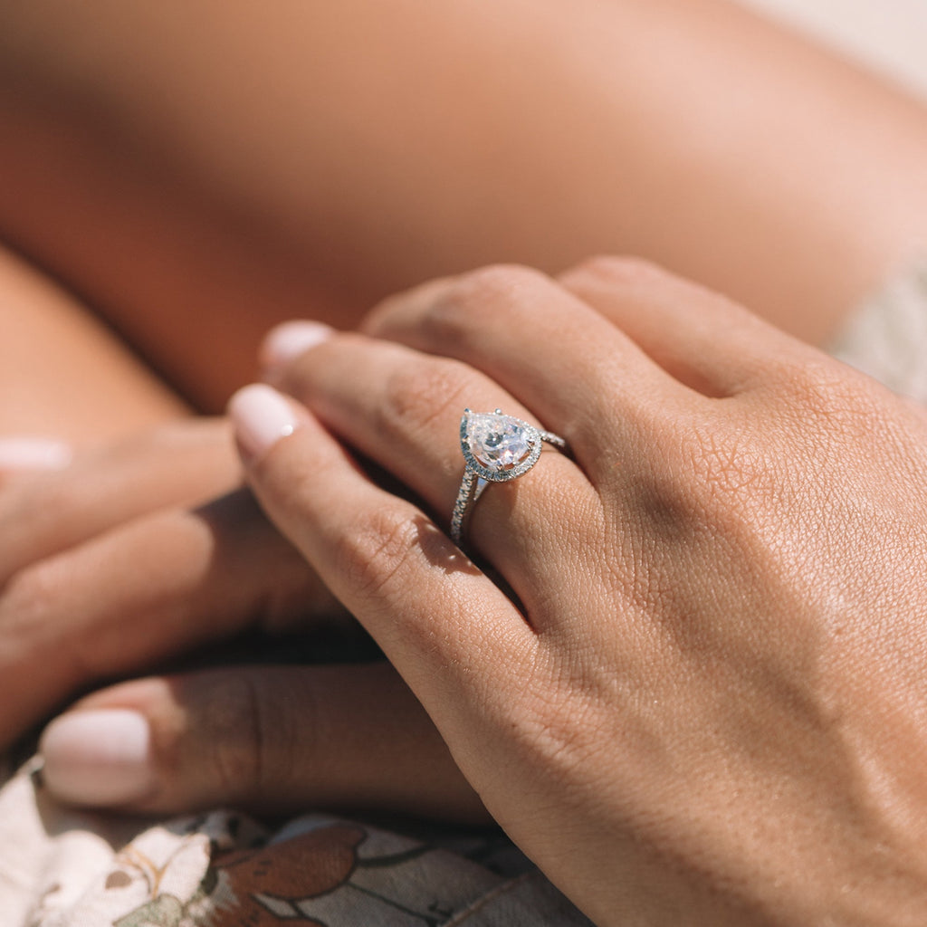 1.93 CT Pear Cut Moissanite Halo Engagement Ring