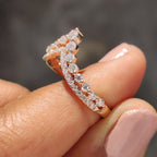 Round Cut Stackable Wedding Band In Double Row Chevron Style