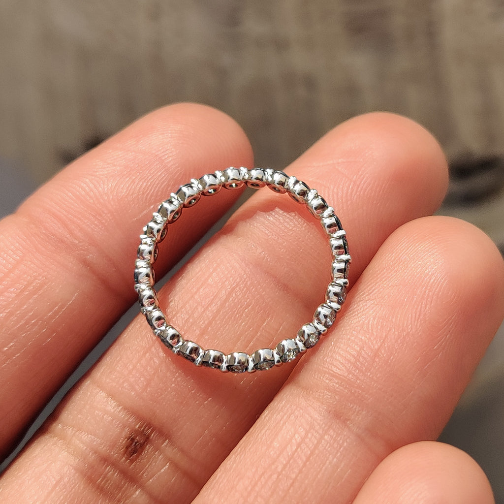 Blue Diamond Wedding Band In Shared Prong Style