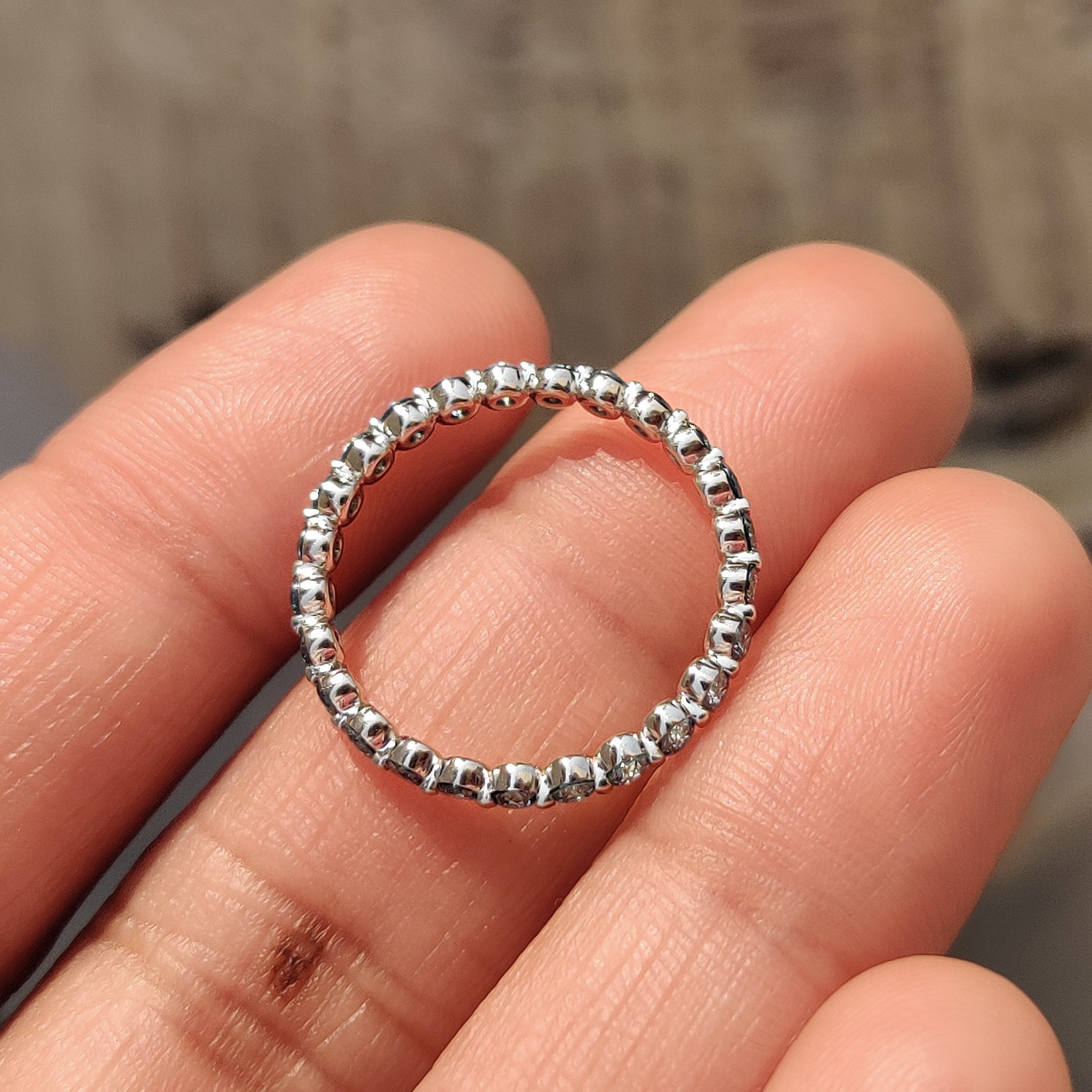 Blue Diamond Wedding Band In Shared Prong Style