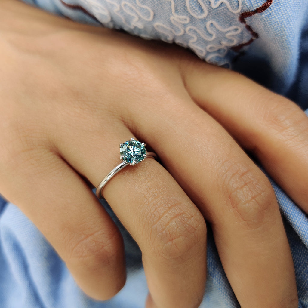 Green Stone Round Solitaire Engagement Ring
