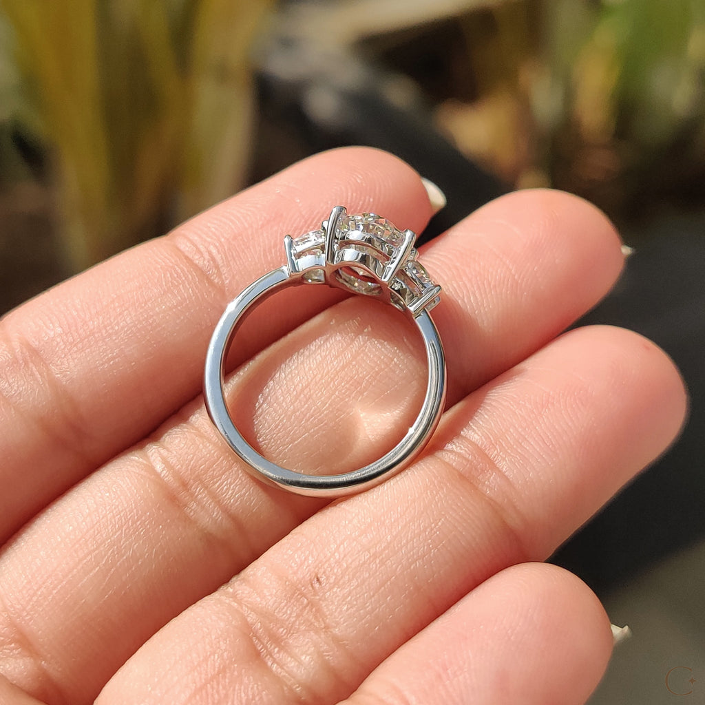Three Stone Oval Engagement Ring With Half Moon Cut