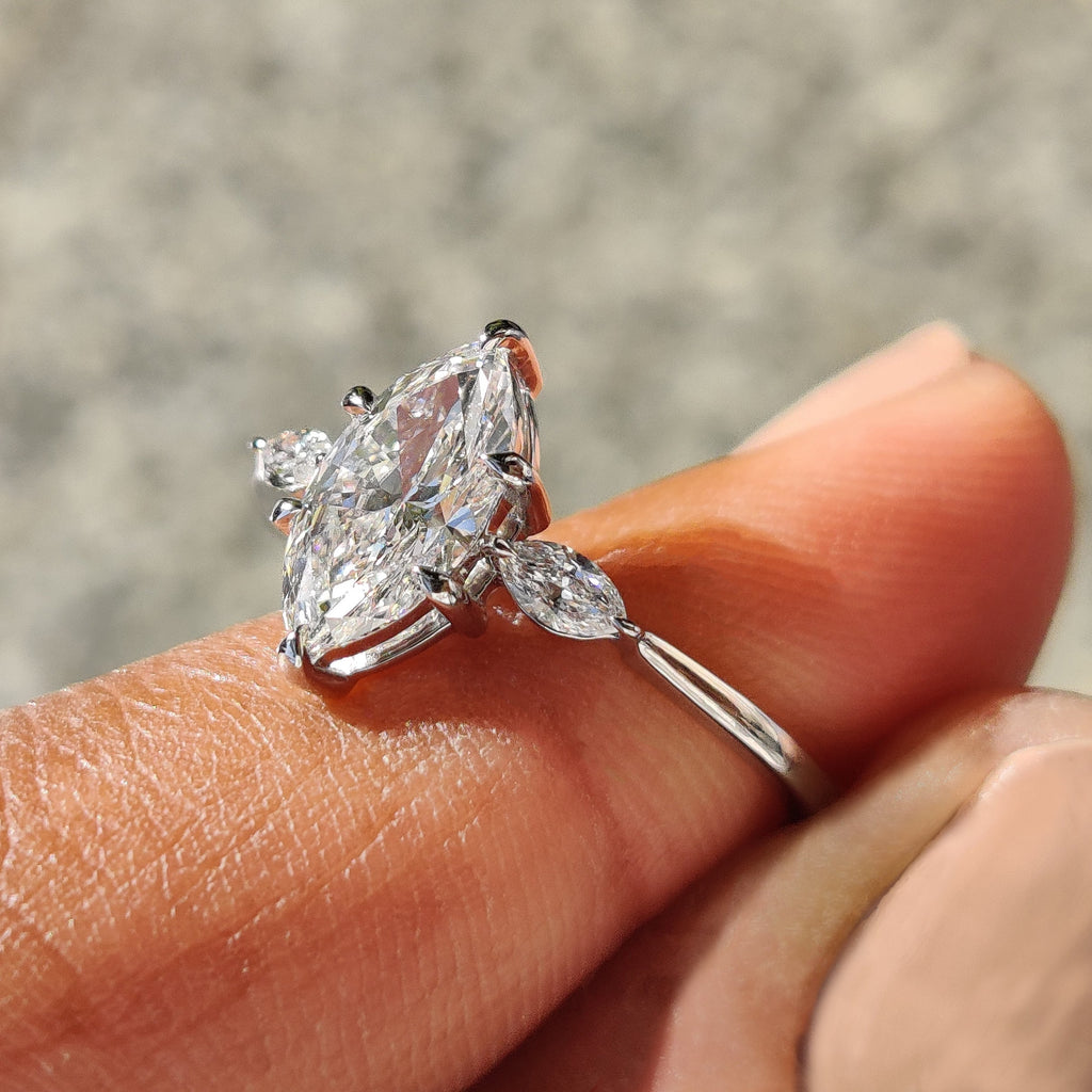 3 Stone Marquise Diamond Ring In Yellow Gold