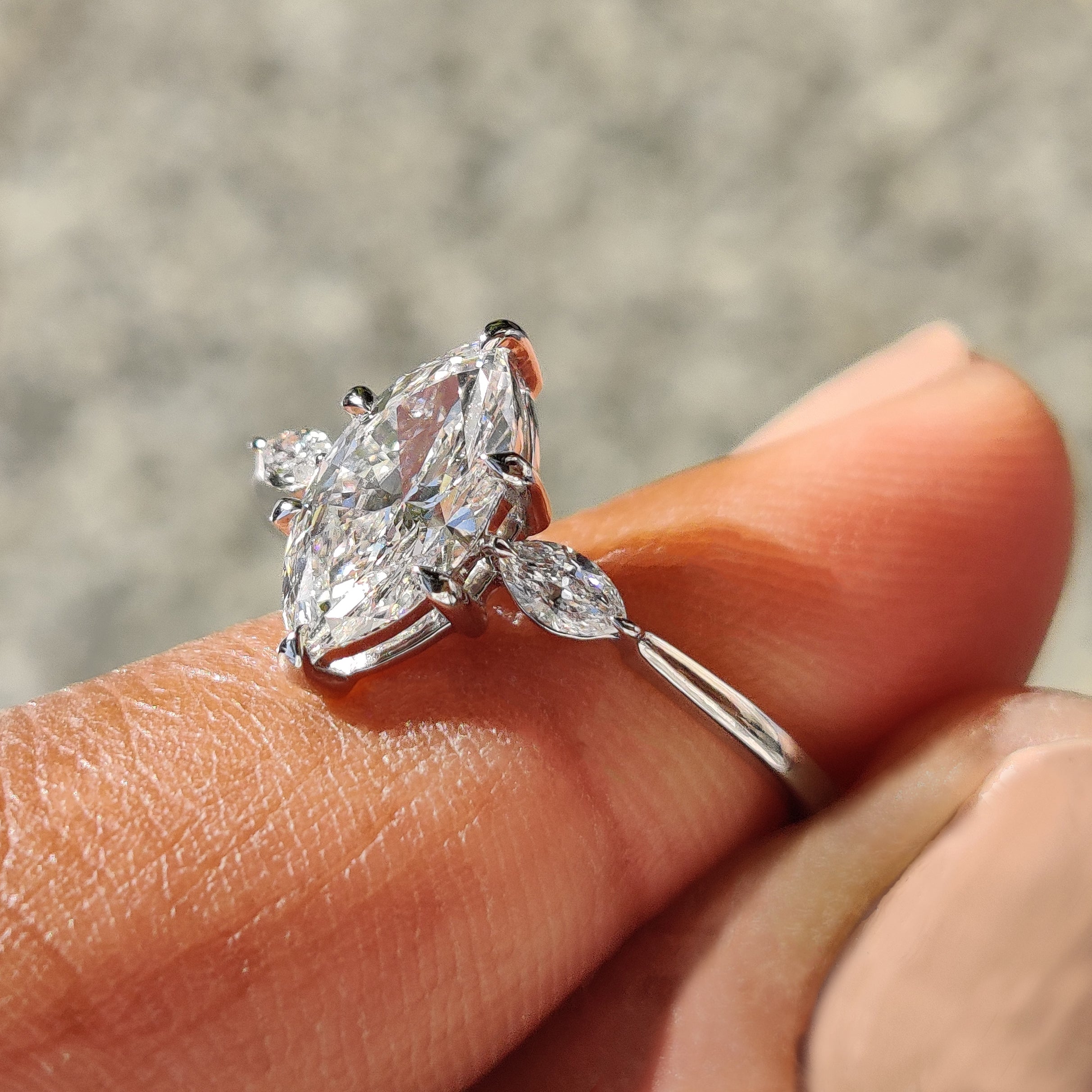 3 Stone Marquise Diamond Ring In Yellow Gold