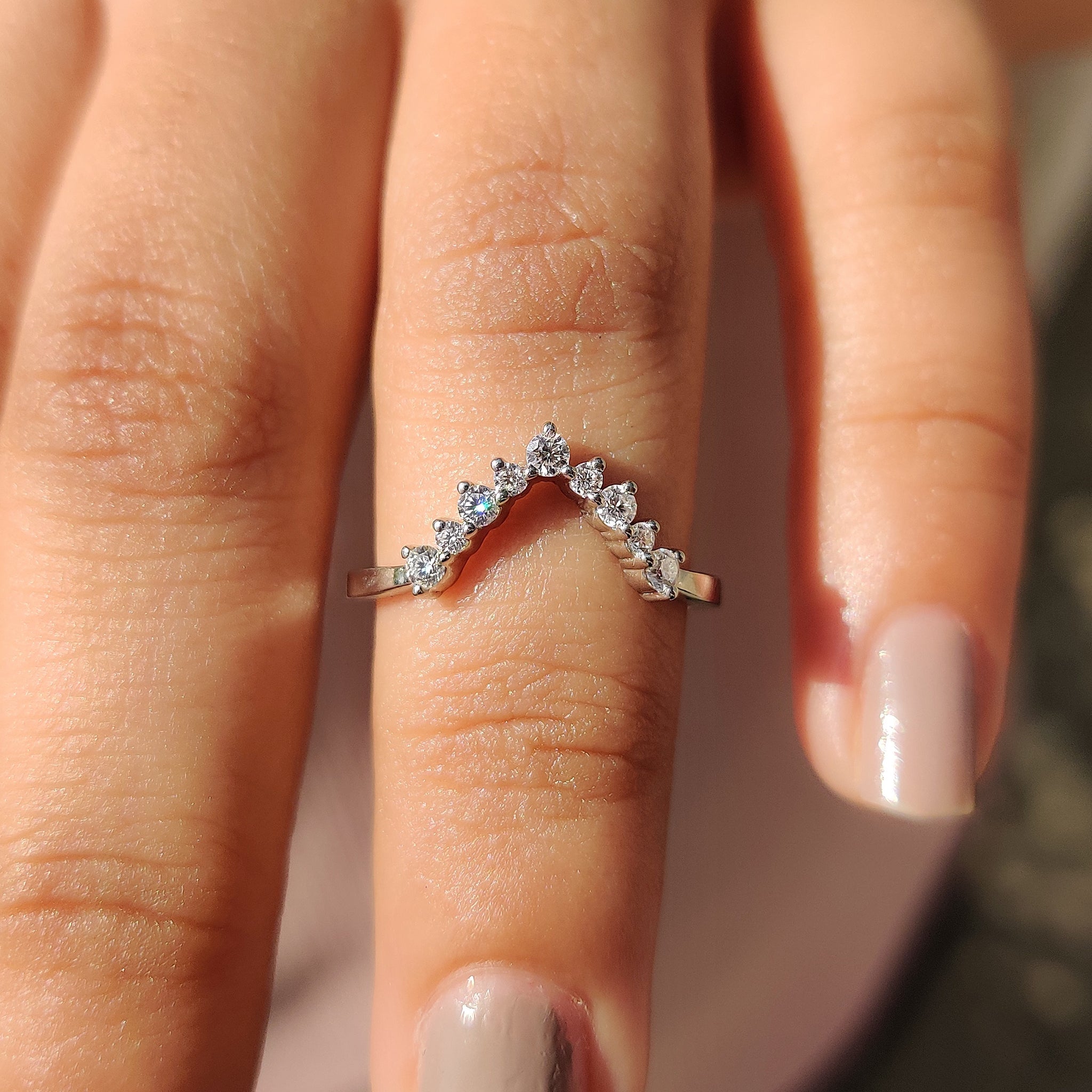 V Shaped Wedding Band With Round Cut