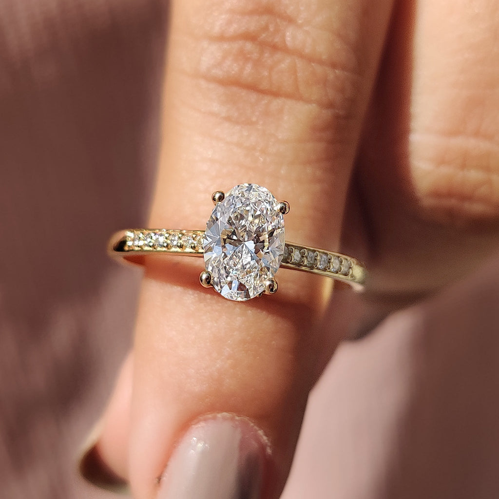 Oval Pave Engagement Ring In Yellow Gold