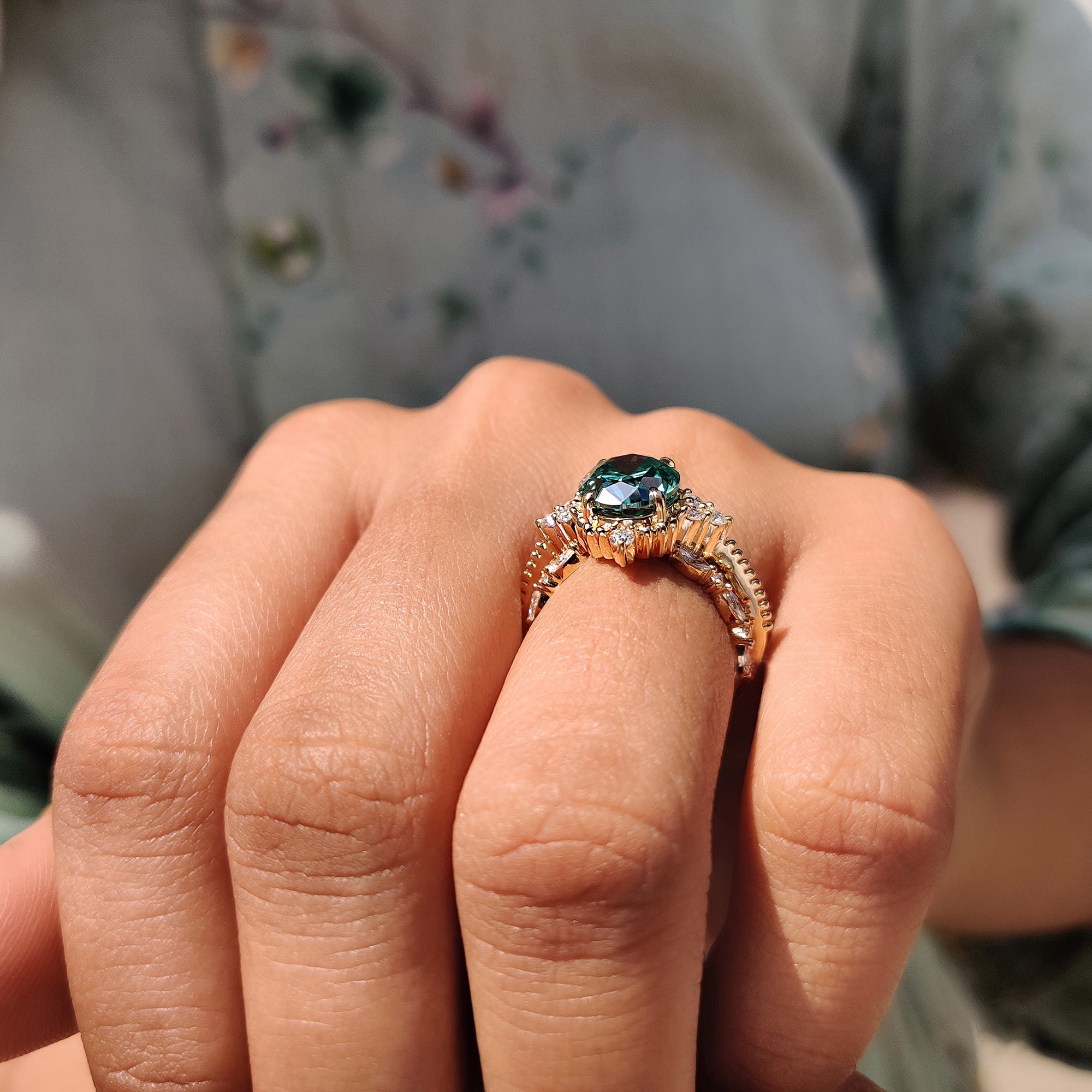Oval Cut Yellow Gold Bridal Set With Marquise Open Gap Band