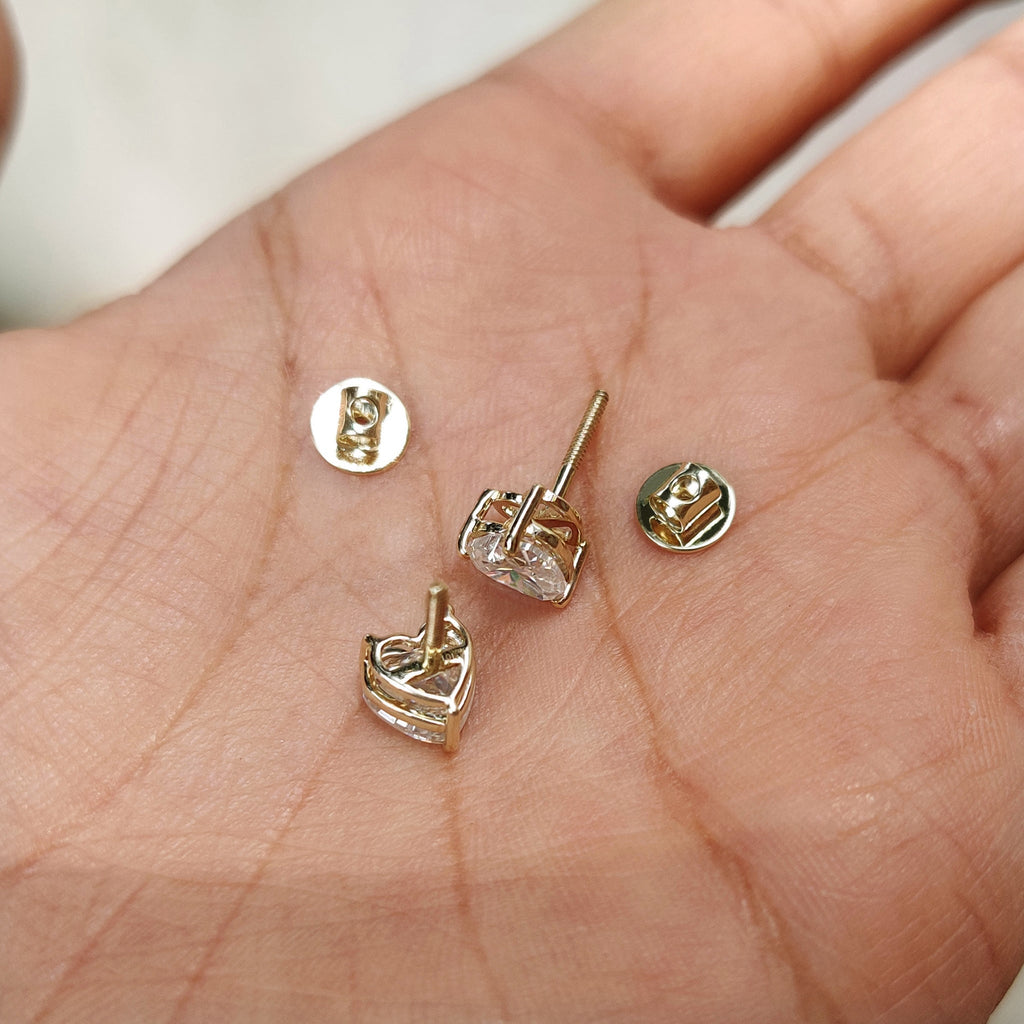 Heart Cut Moissanite Earrings Featuring Screw Back
