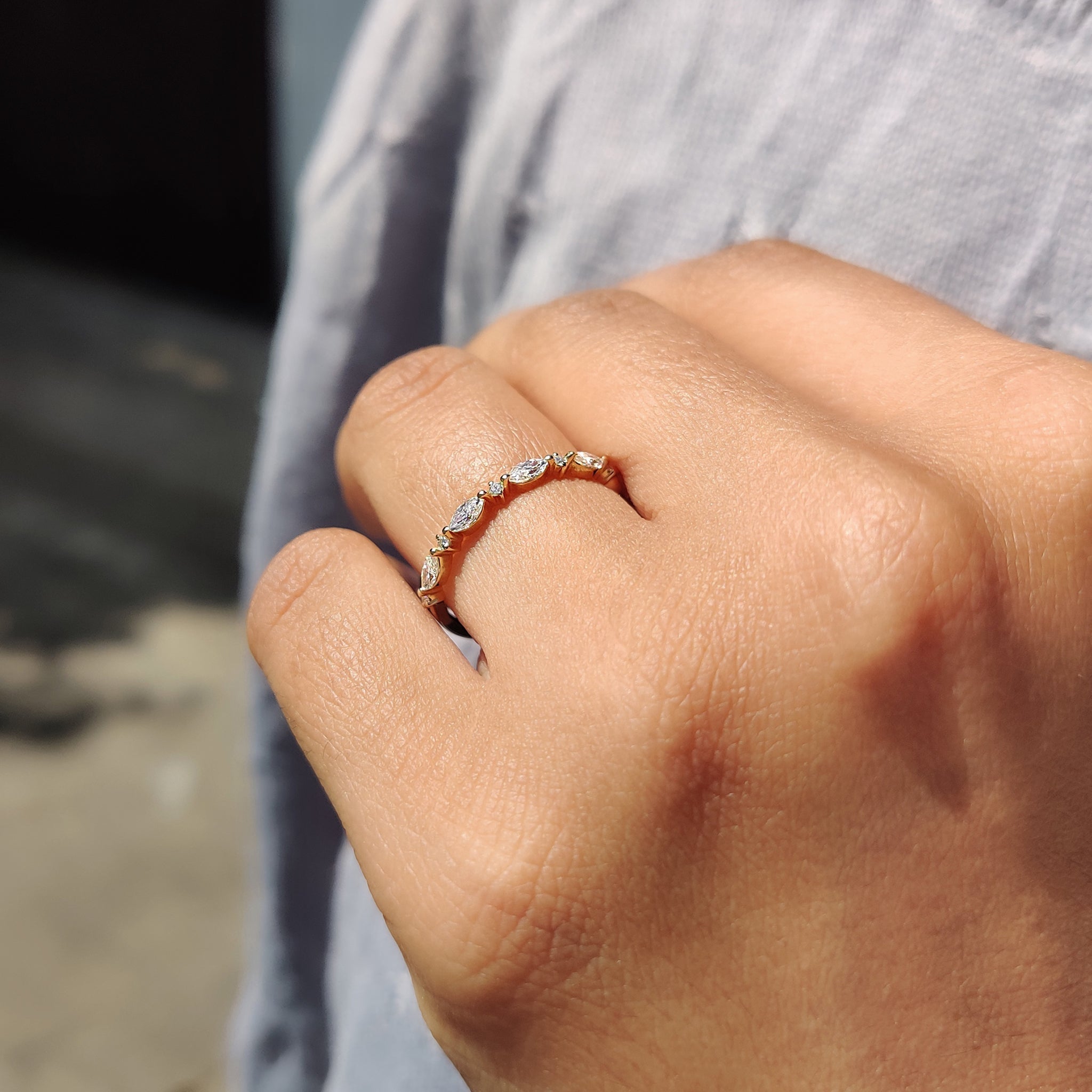 Round And Marquise Wedding Band In Half Eternity Setting