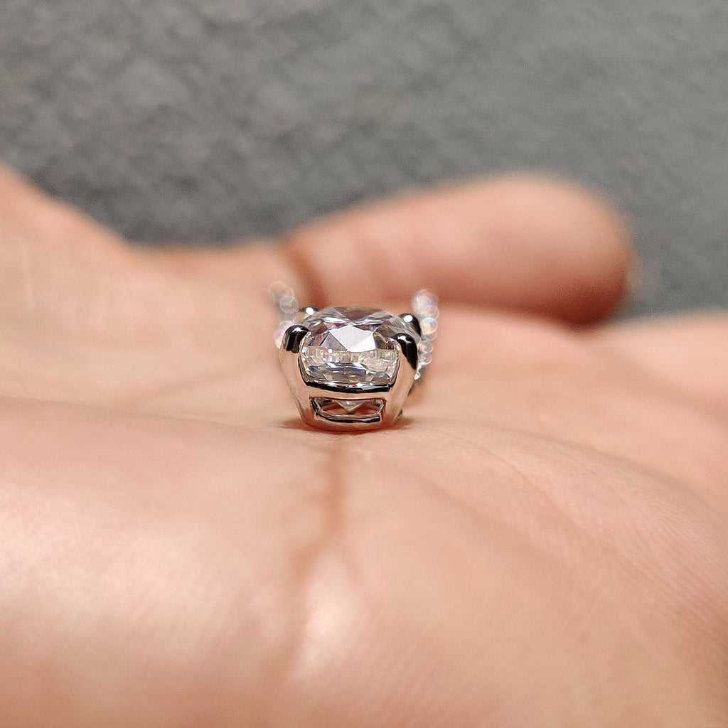 Oval Cut Moissanite Pendant In Solitaire Bunny Ear Bail