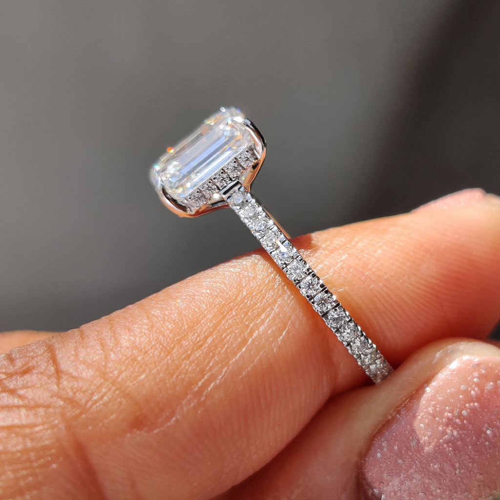 Gold Emerald Cut Engagement Ring in Pave Setting Beauty