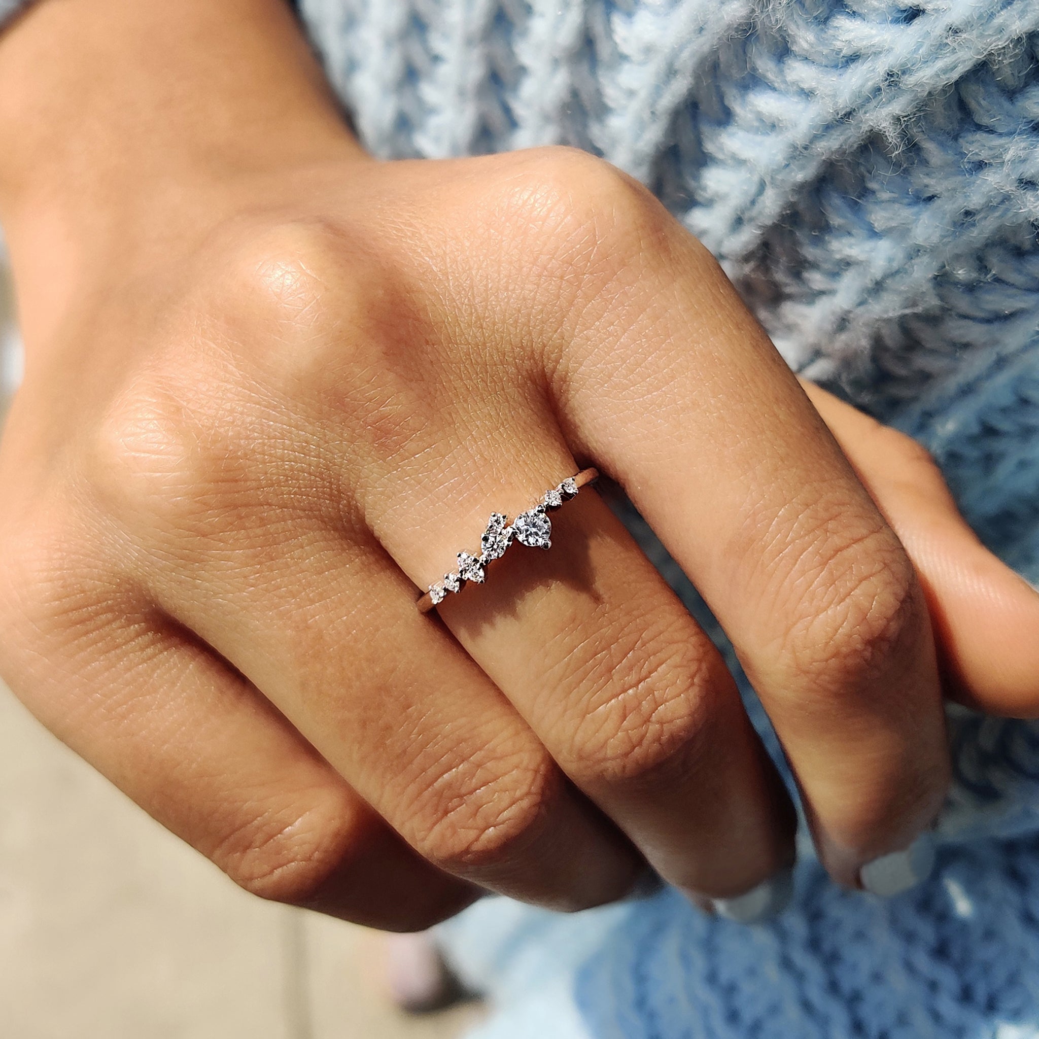 White Gold Round Diamond Cluster Wedding Band Main image