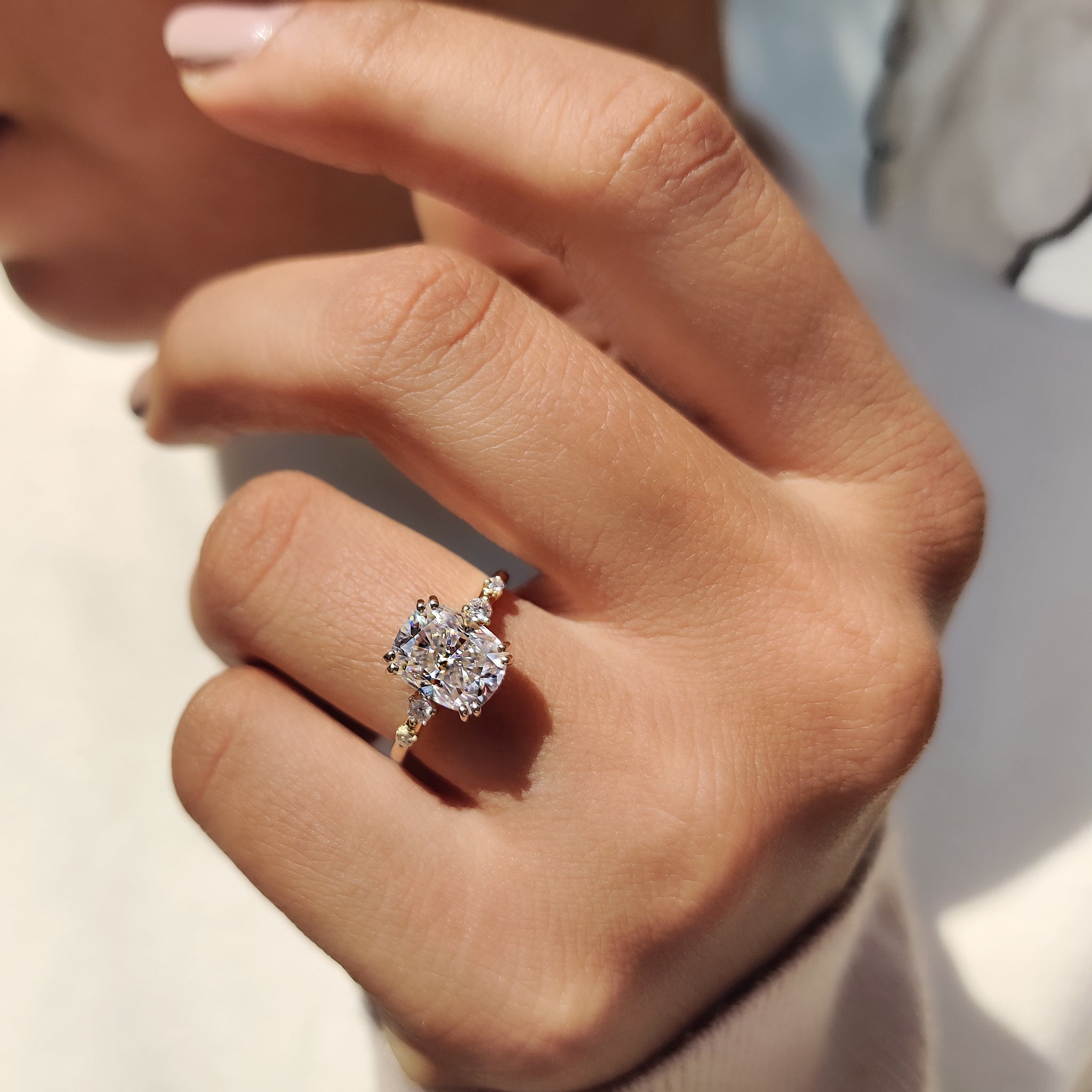 Elongated Cushion Cut Engagement Ring in Double Prong Setting