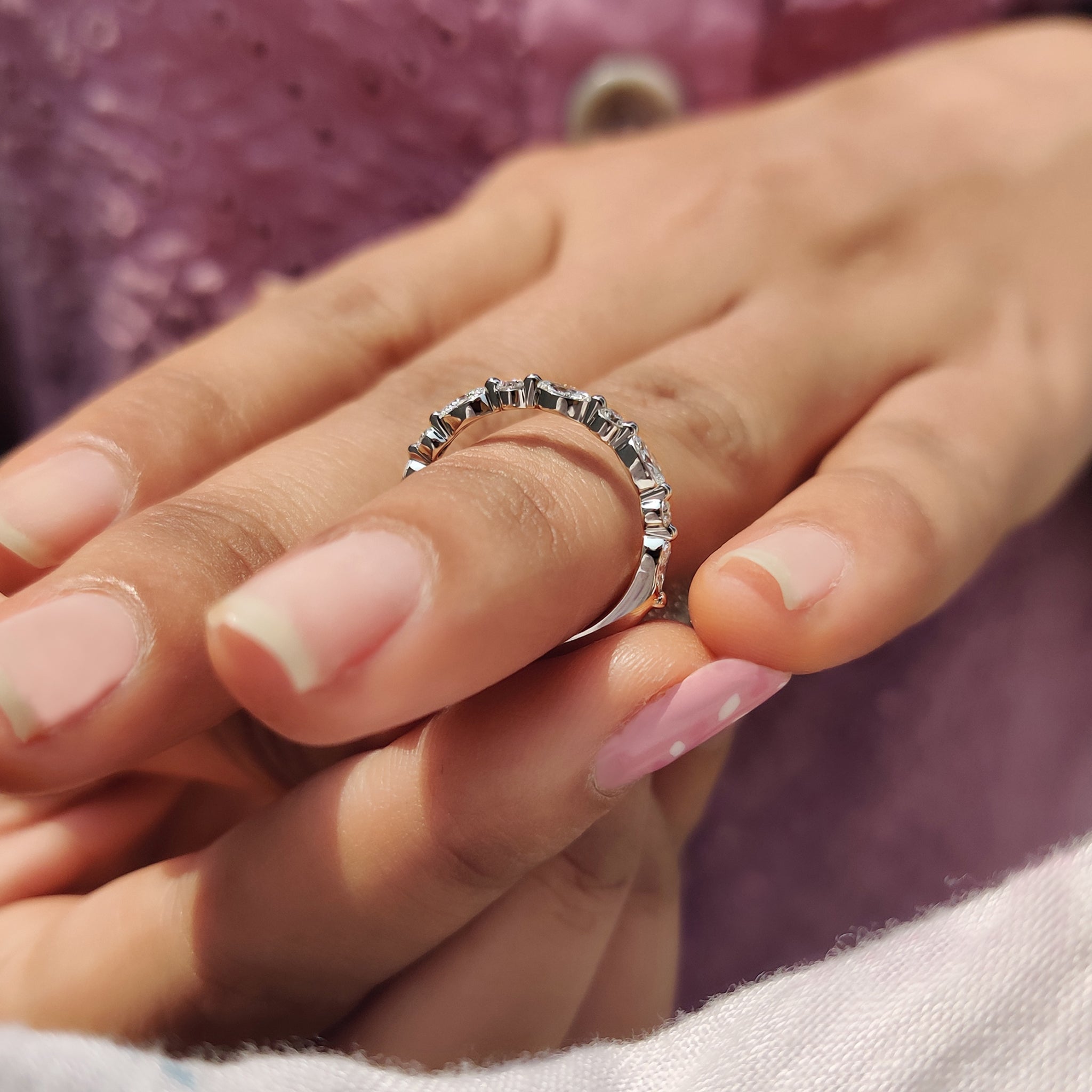 White Gold Diamond Band With Marquise And Round Cut