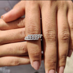 Round Cut Three Row Pave Wedding Band