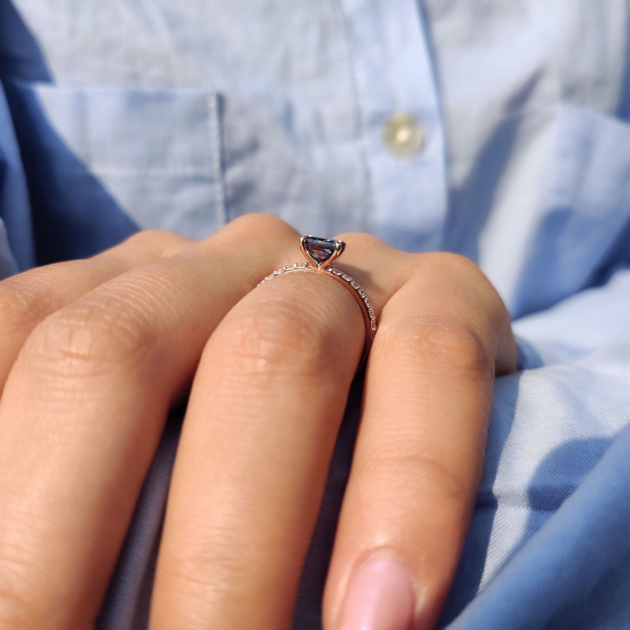 Royal Dark Blue Princess Cut Moissanite Ring